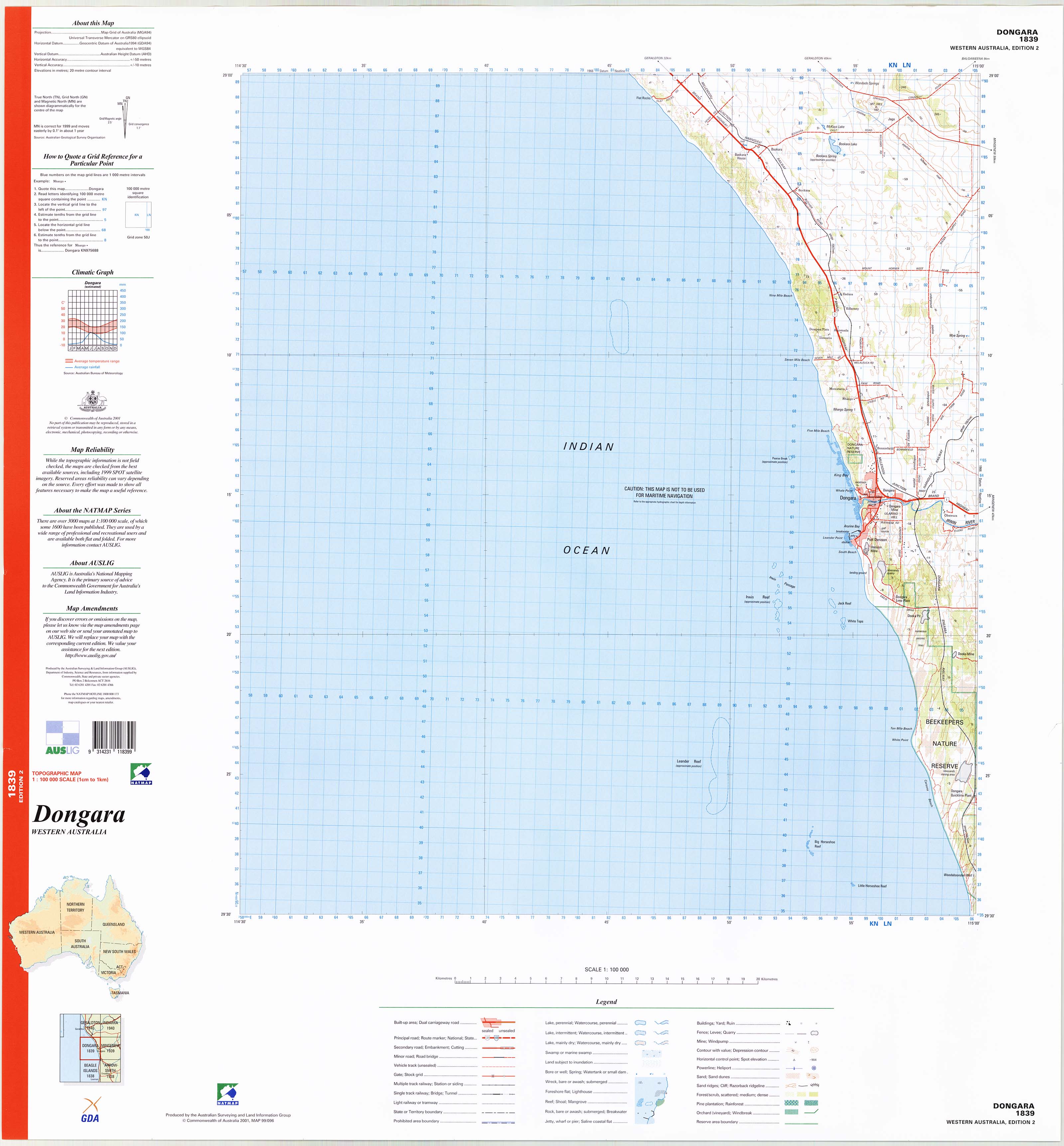 1839 Dongara 1:100k Topographic Map