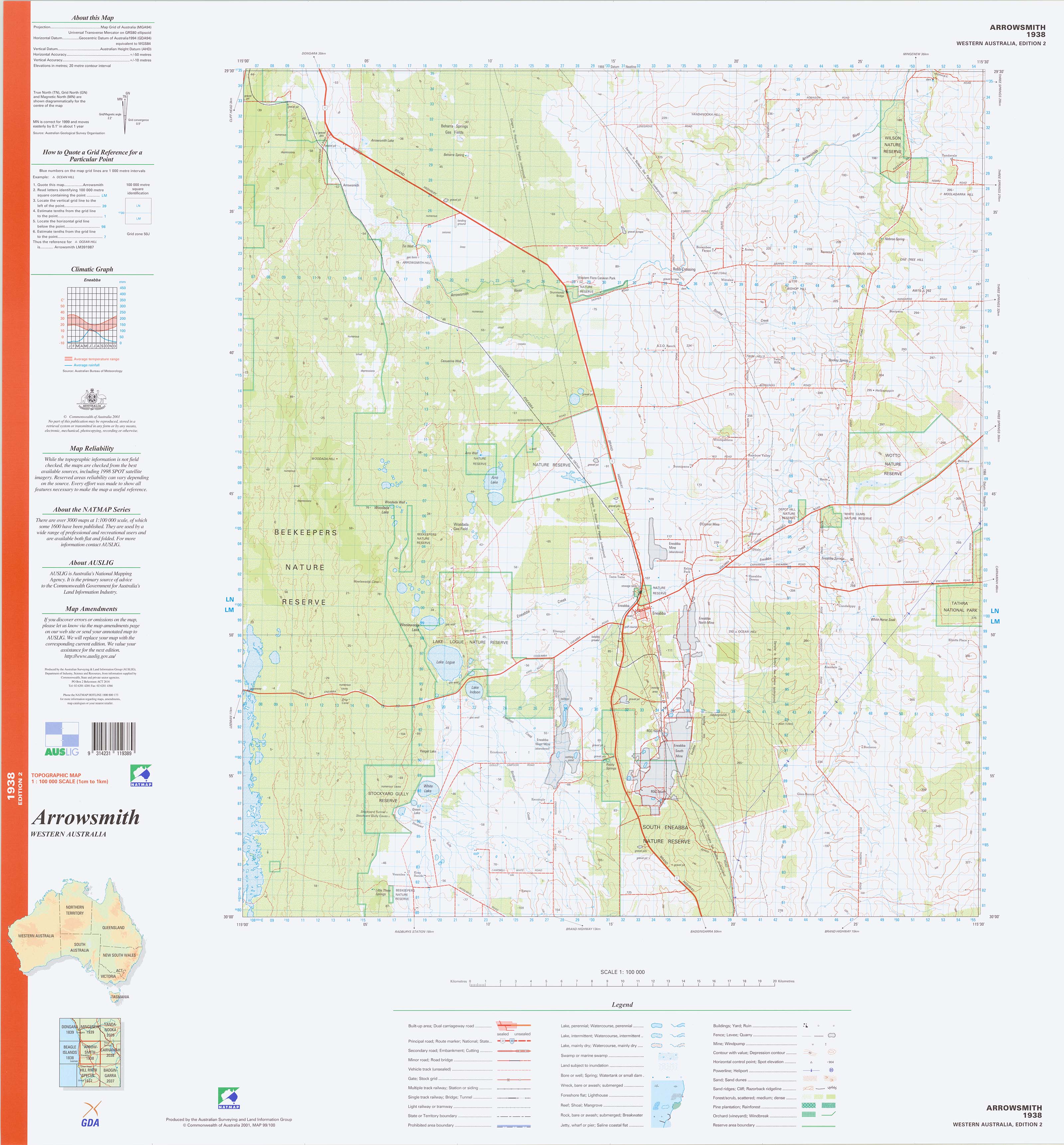 1938 Arrowsmith 1:100k Topographic Map
