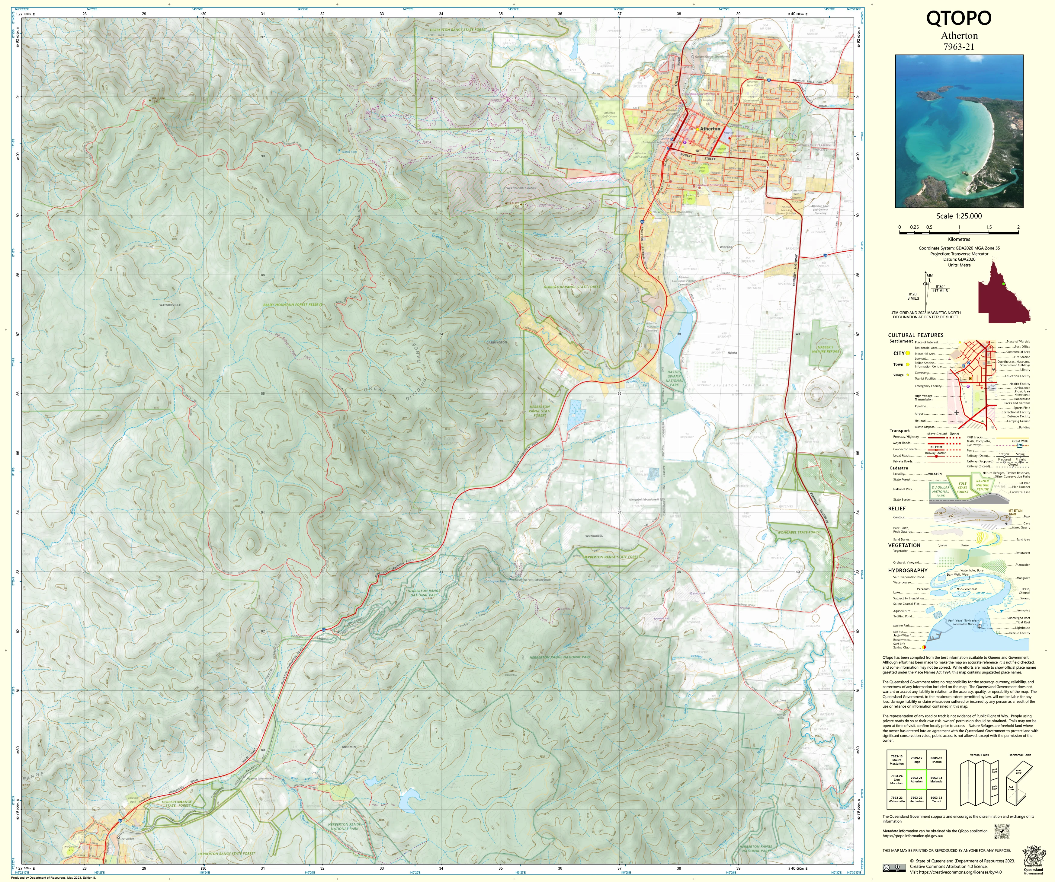 7963-21 Atherton QTopo 1:25,000 Topographic Map