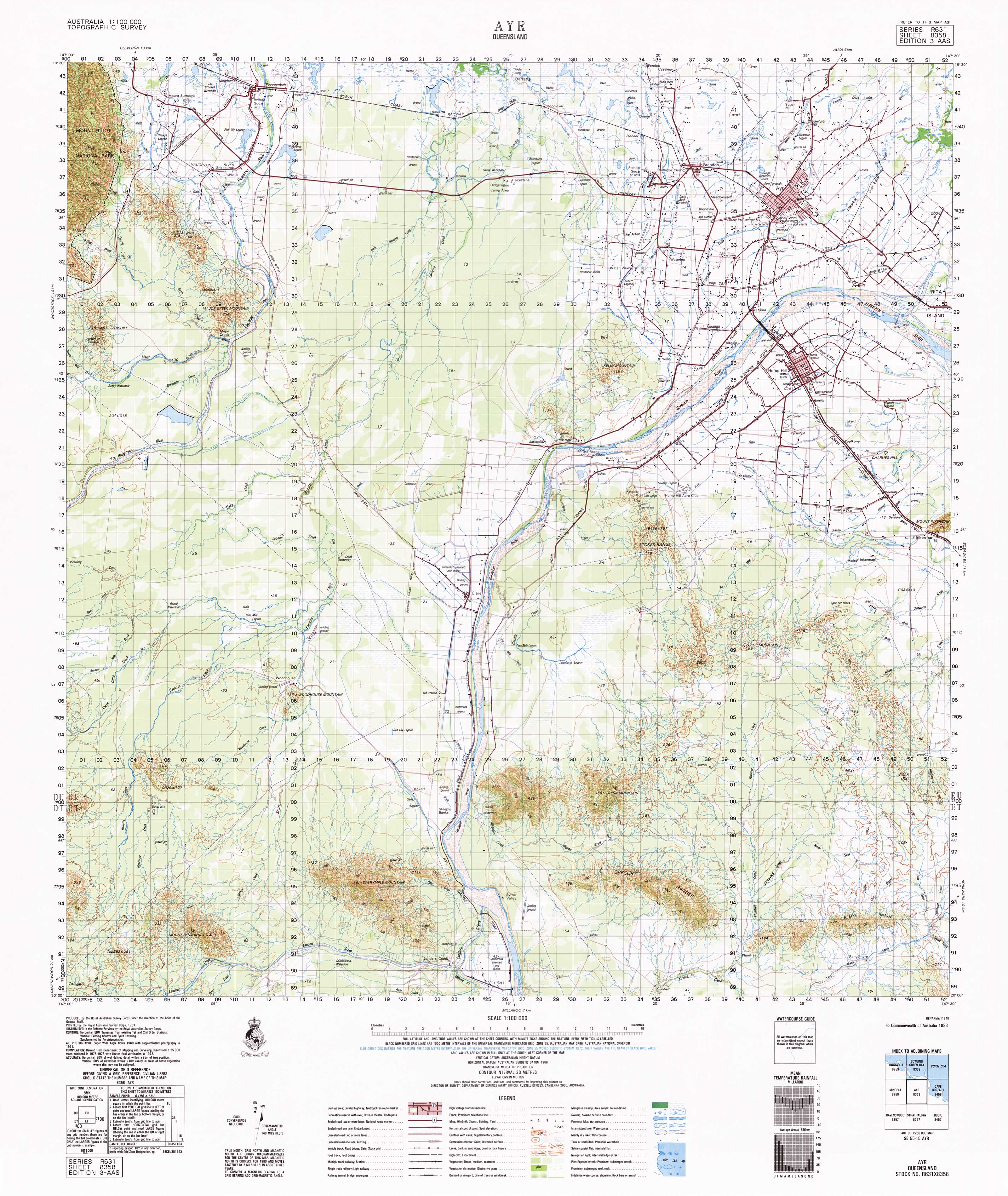 8358 Ayr 1:100k Topographic Map