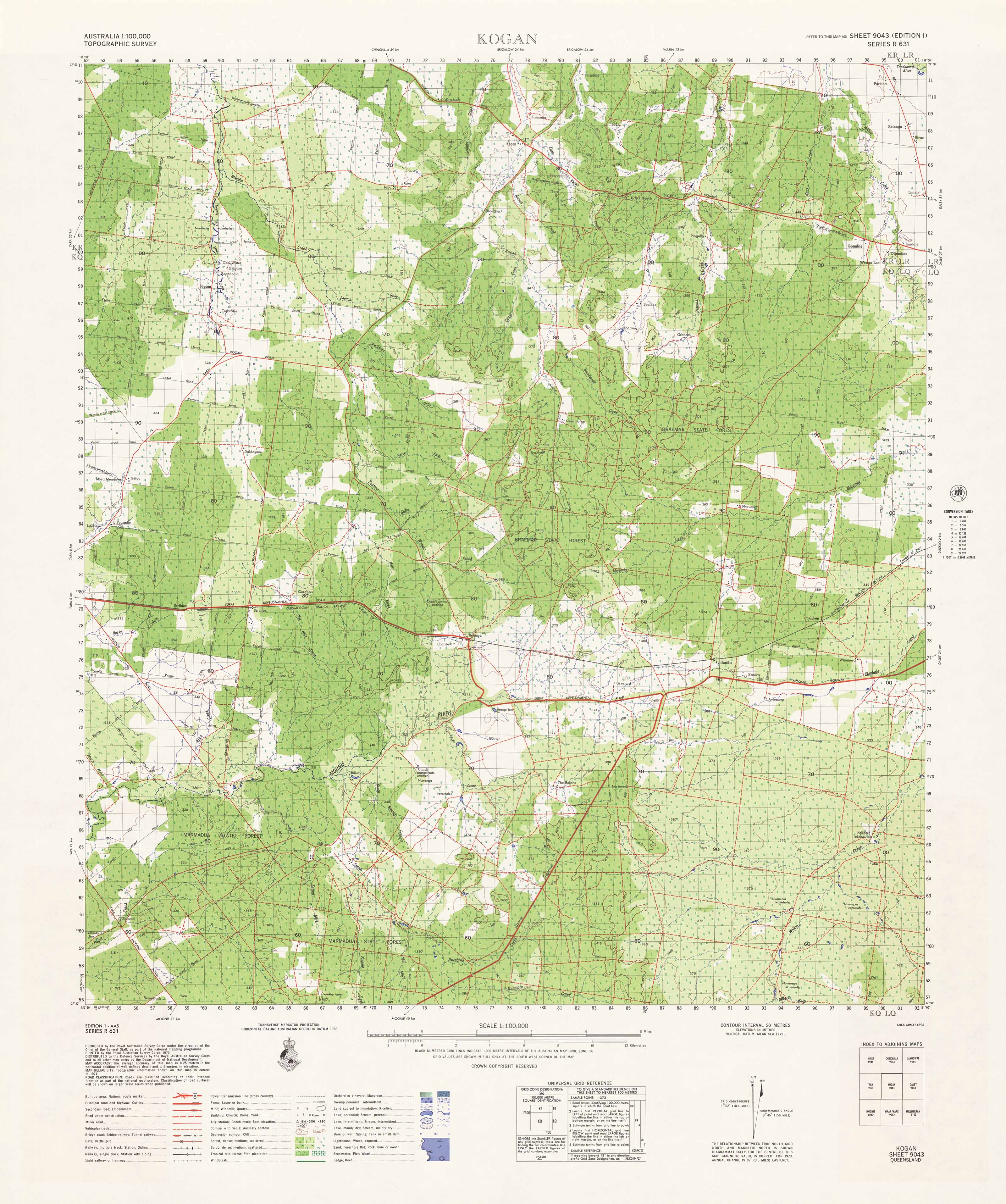 9043 Kogan 1:100k Topographic Map