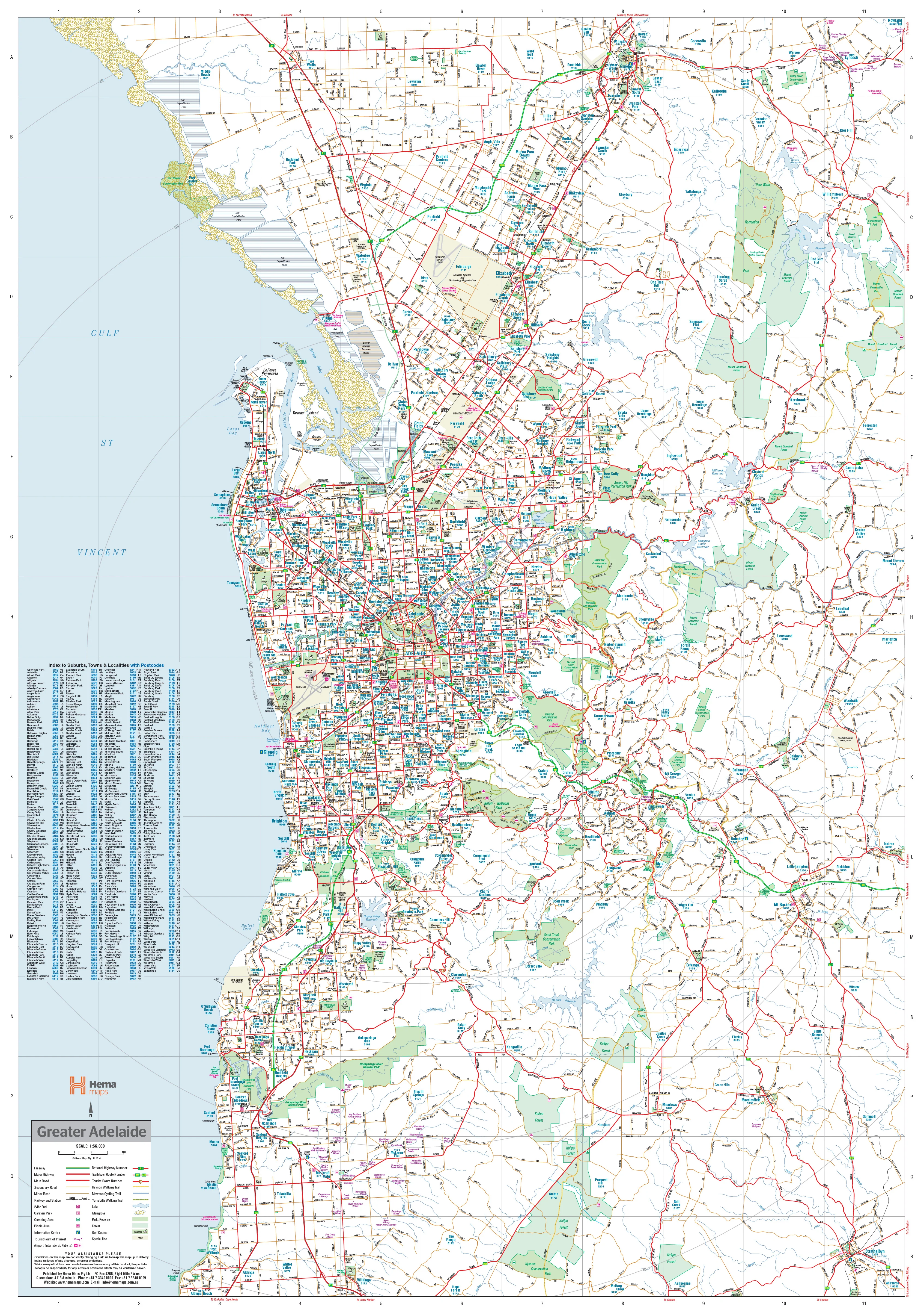 Adelaide & Region Hema 700 x 1000mm Paper Wall Map