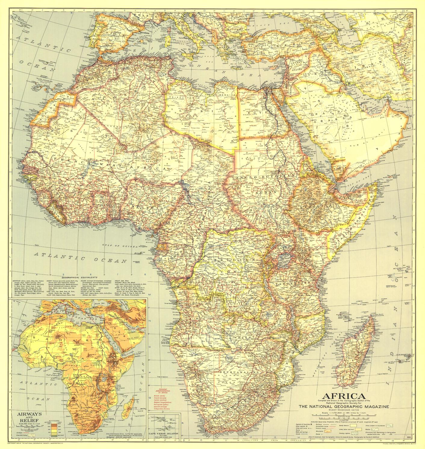 Africa Wall Map - Published 1935 by National Geographic