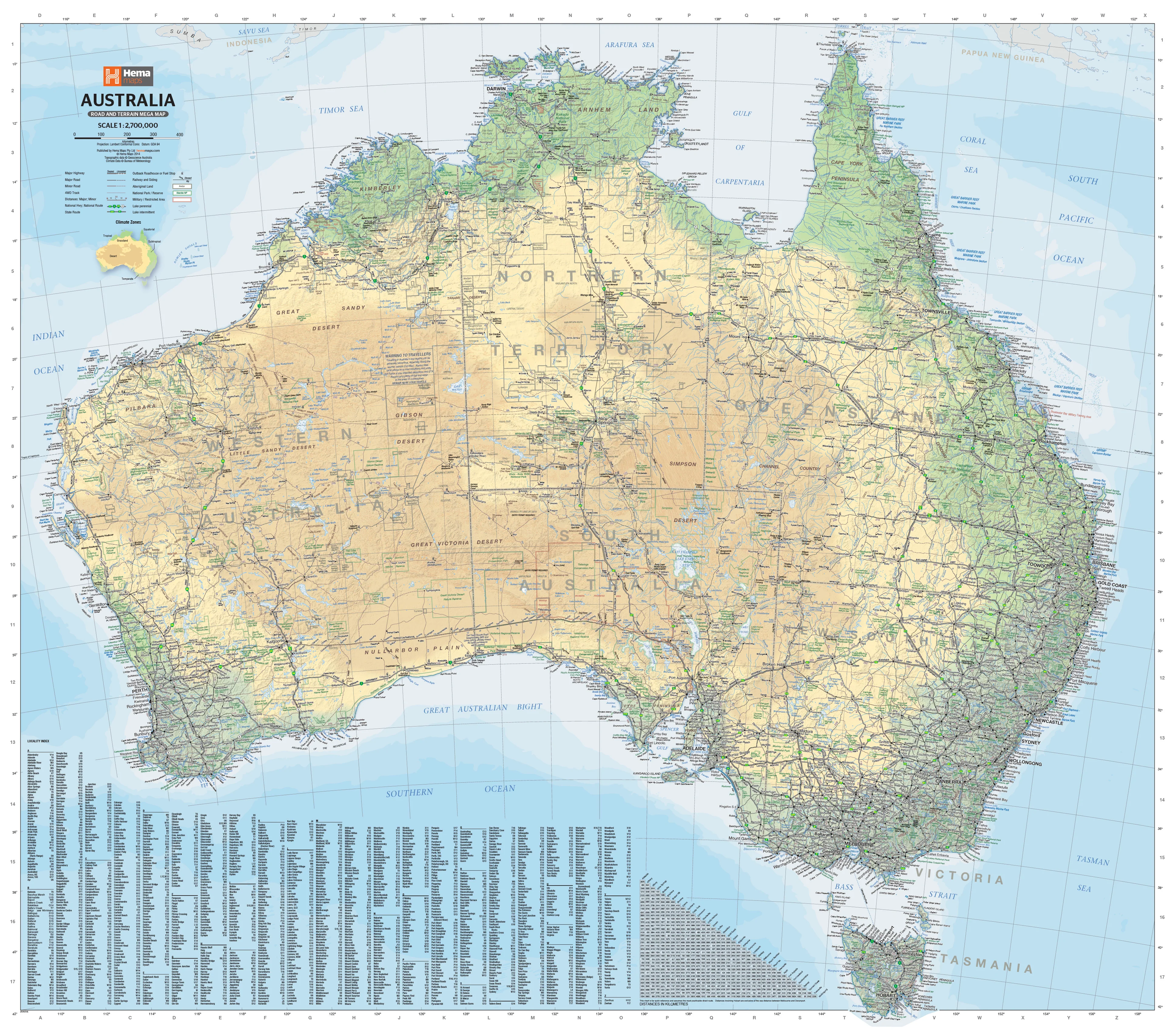 Australia Hema 1370 x 1200mm Road & Terrain Paper Wall Supermap