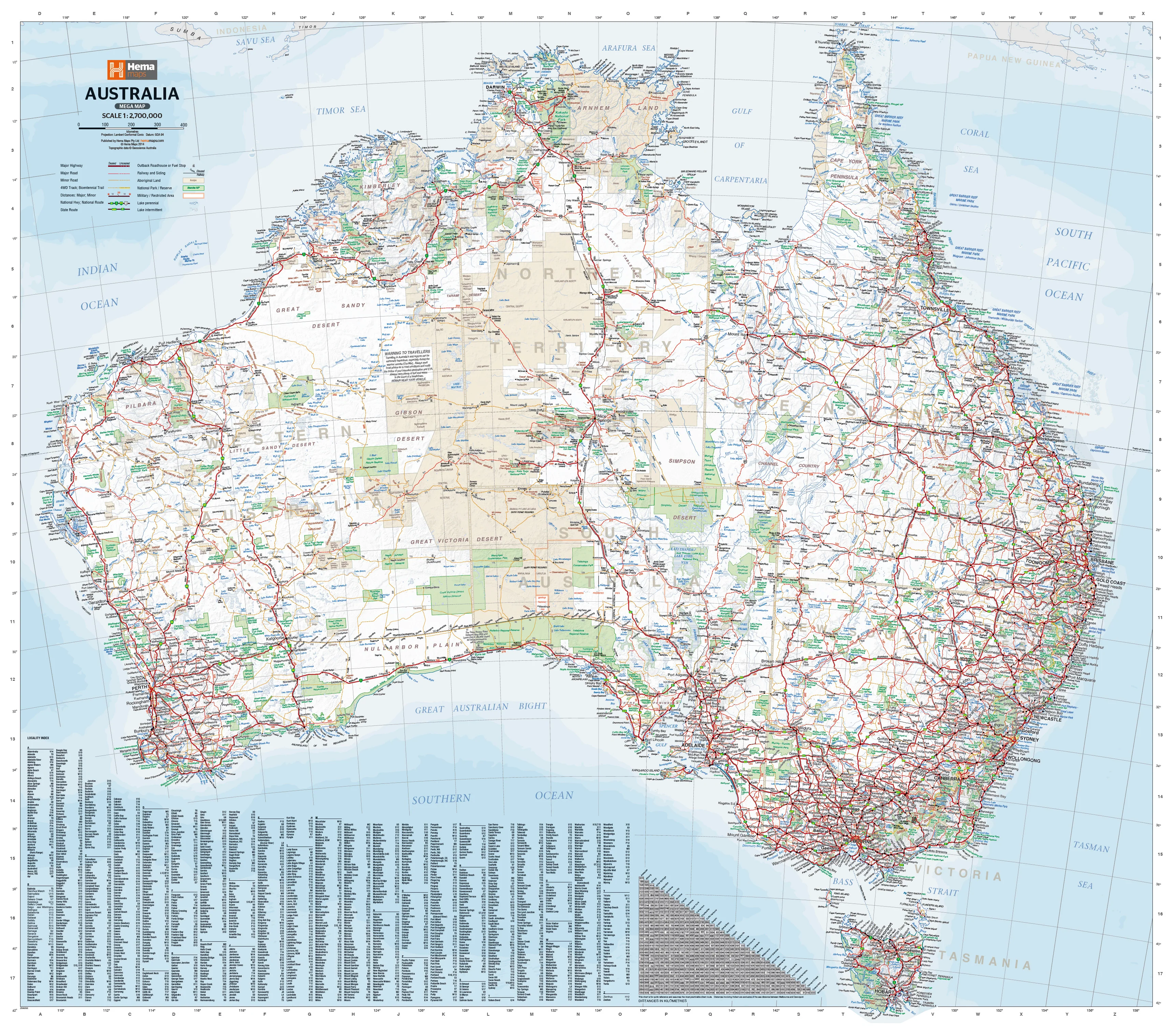 Australia Hema 1660 x 1455mm Mega Map Canvas Wall Map