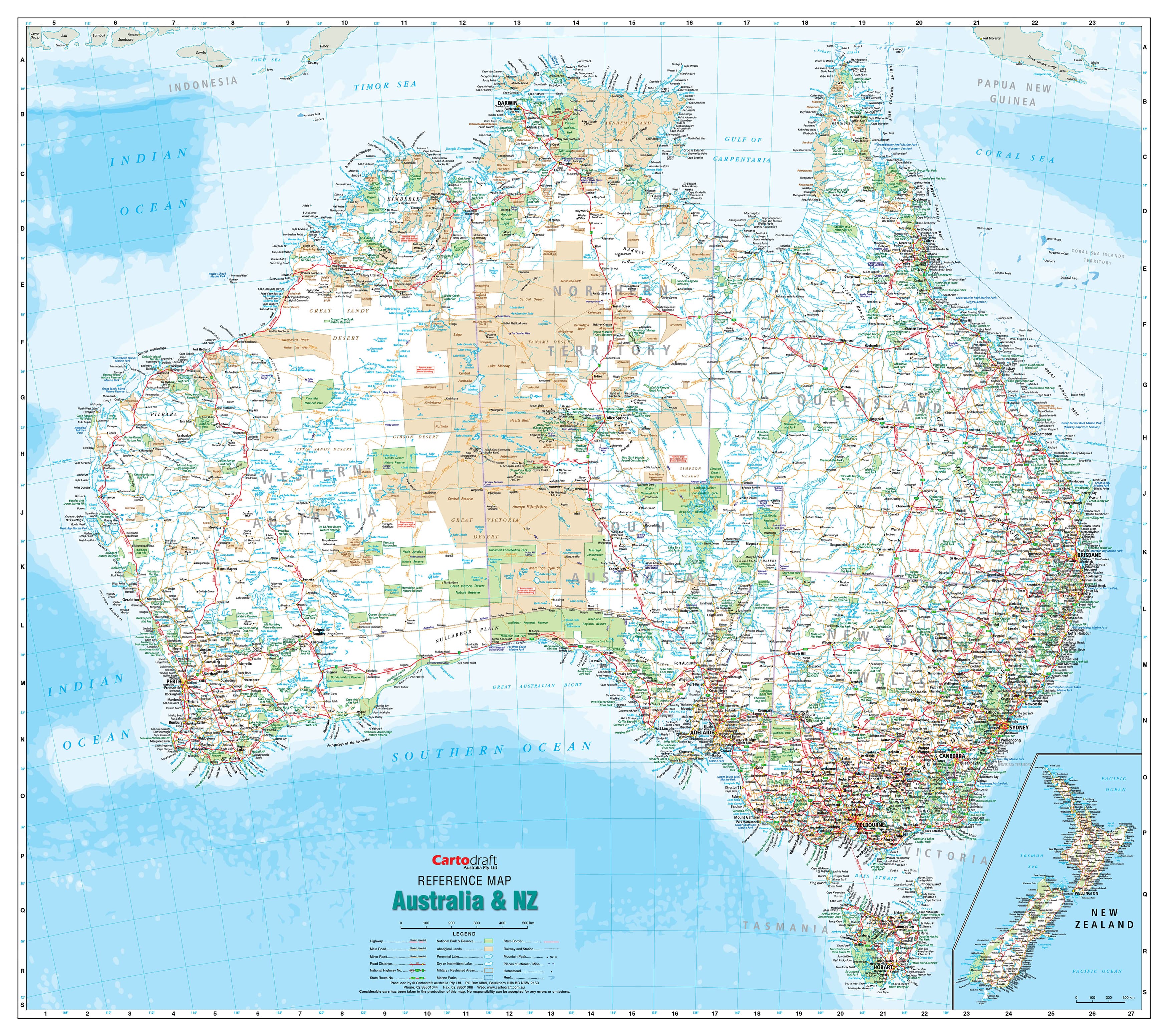 Australia & New Zealand Reference 1680 x 1480mm Laminated Wall Map with Hang Rails