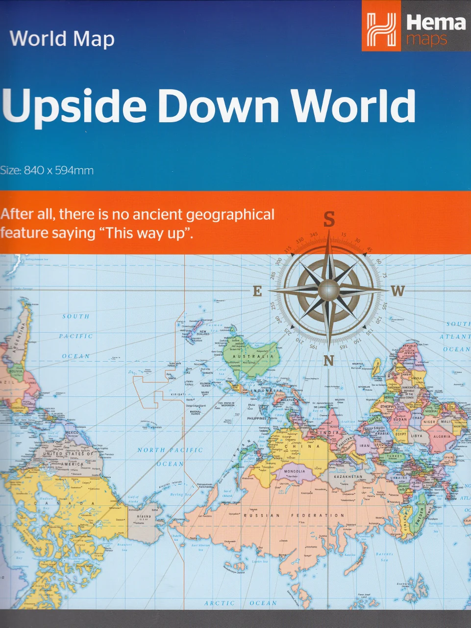 Hema Upside Down Folded World Map – 2nd Edition