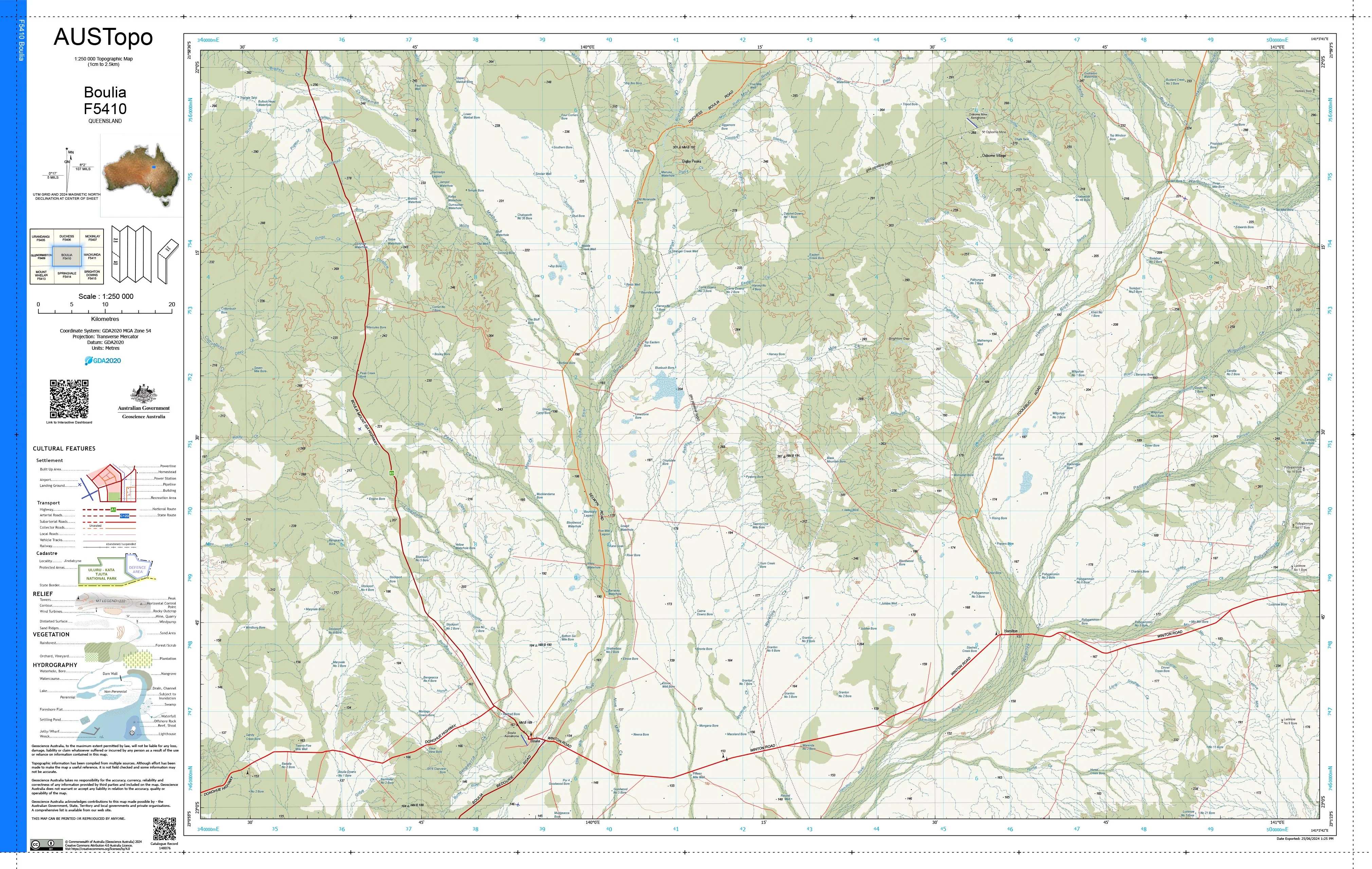 Boulia F5410 AUSTopo 1:250,000 Map
