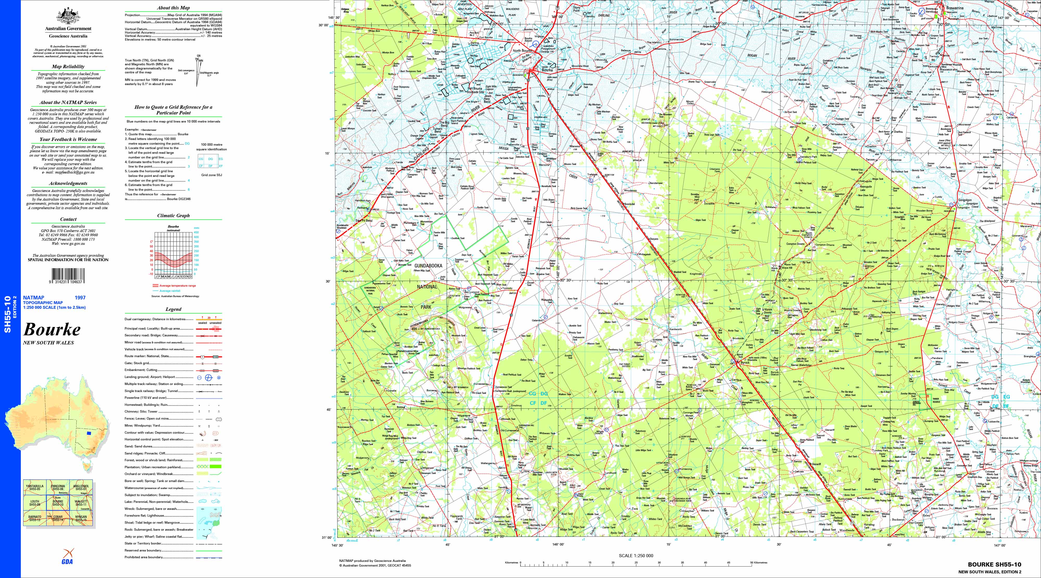 Bourke SH55-10 Topographic Map 1:250k