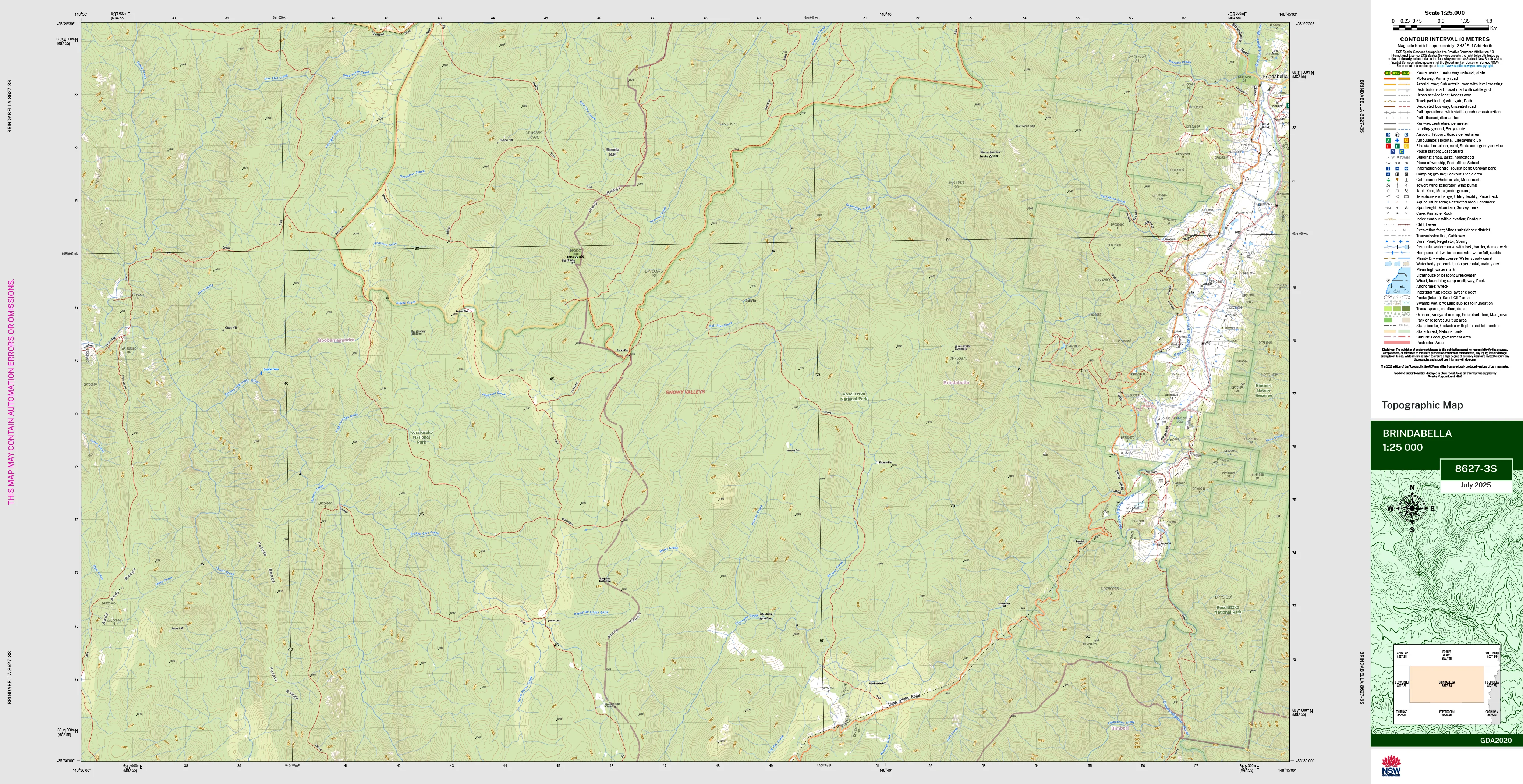 Brindabella 8627-3S Topographic Map 1:25k