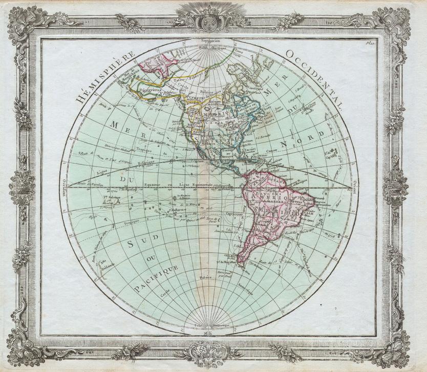 Brion de la Tour Wall Map of the Western Hemisphere (1764) Print