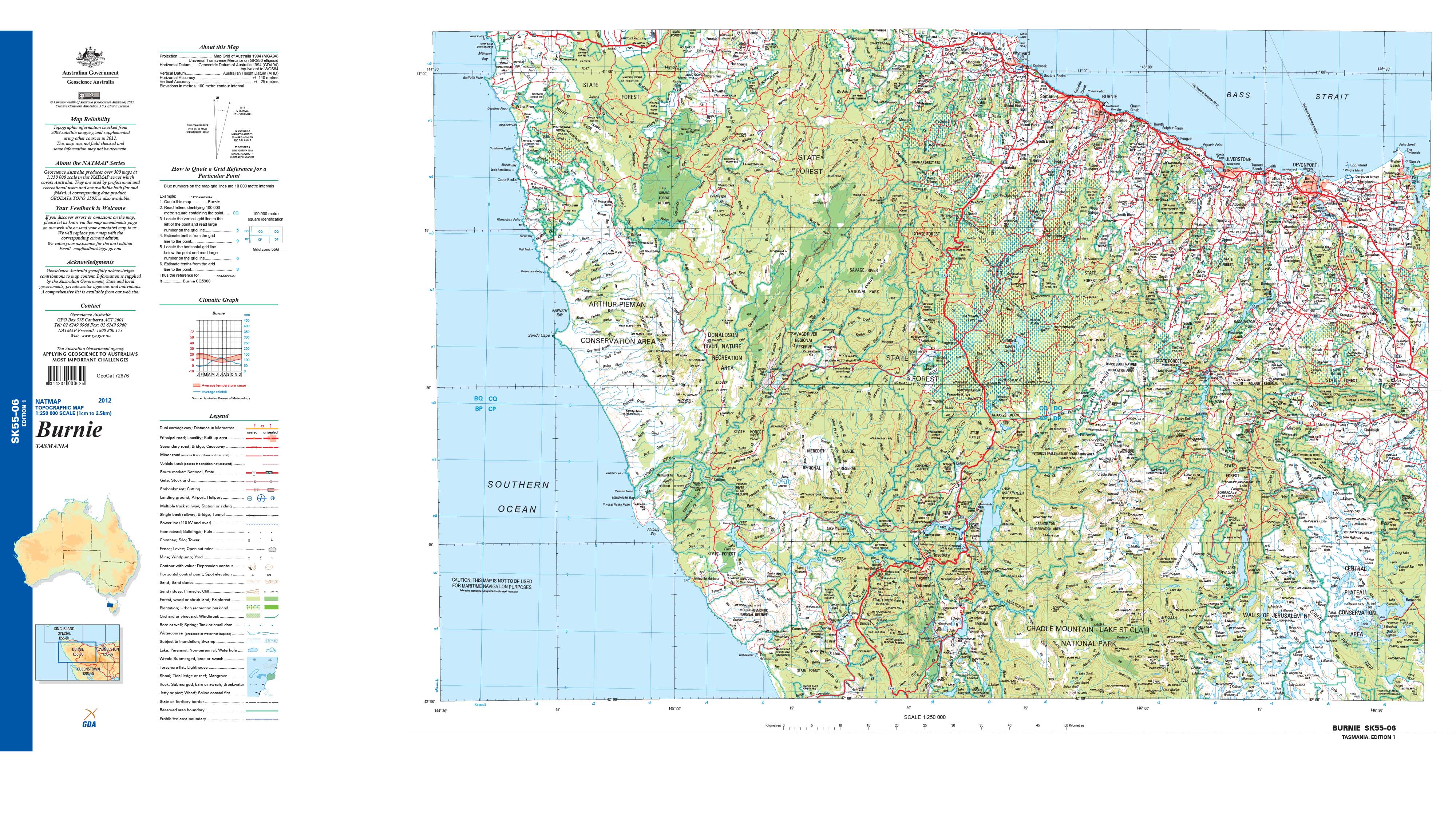 Burnie SK55-06 Topographic Map 1:250k
