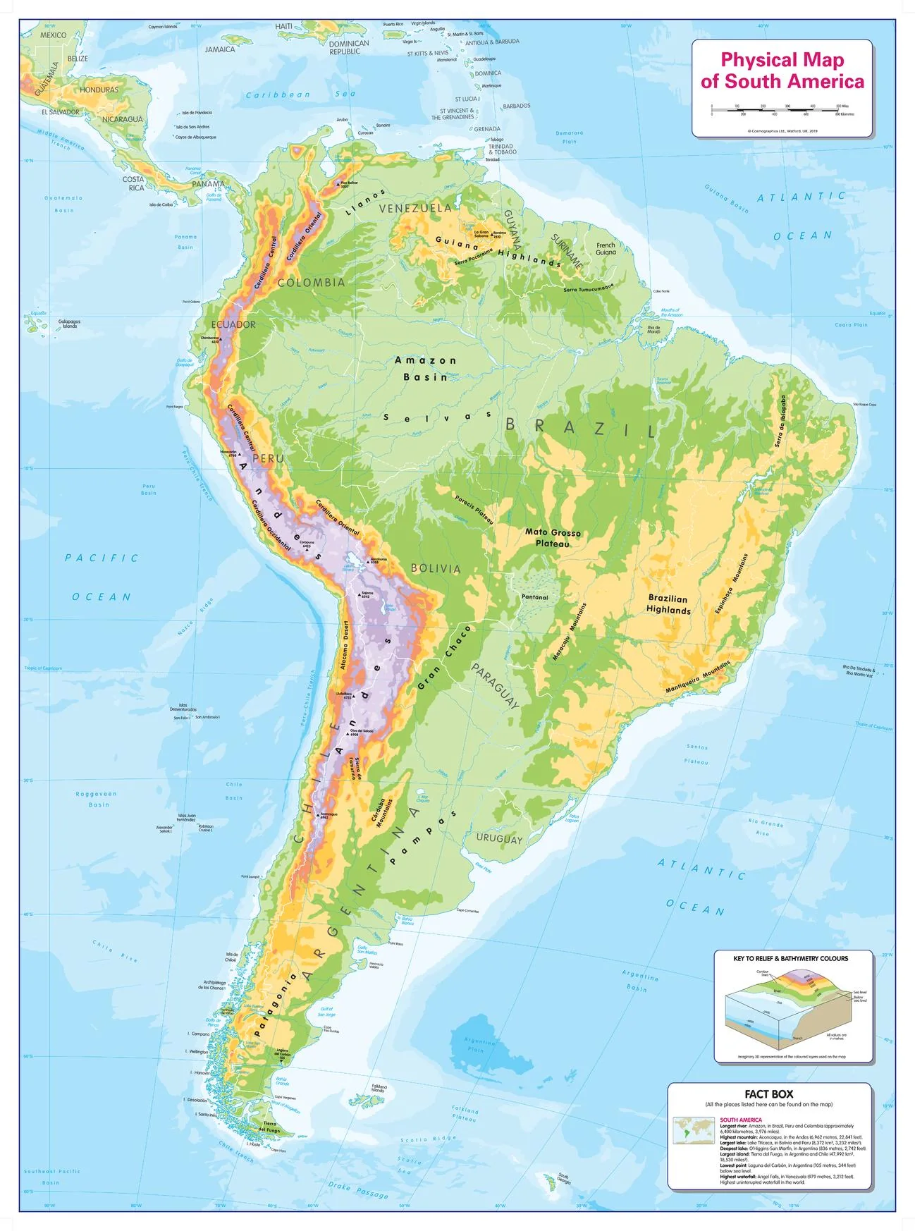 Children's Physical Map of South America 668 x 905mm
