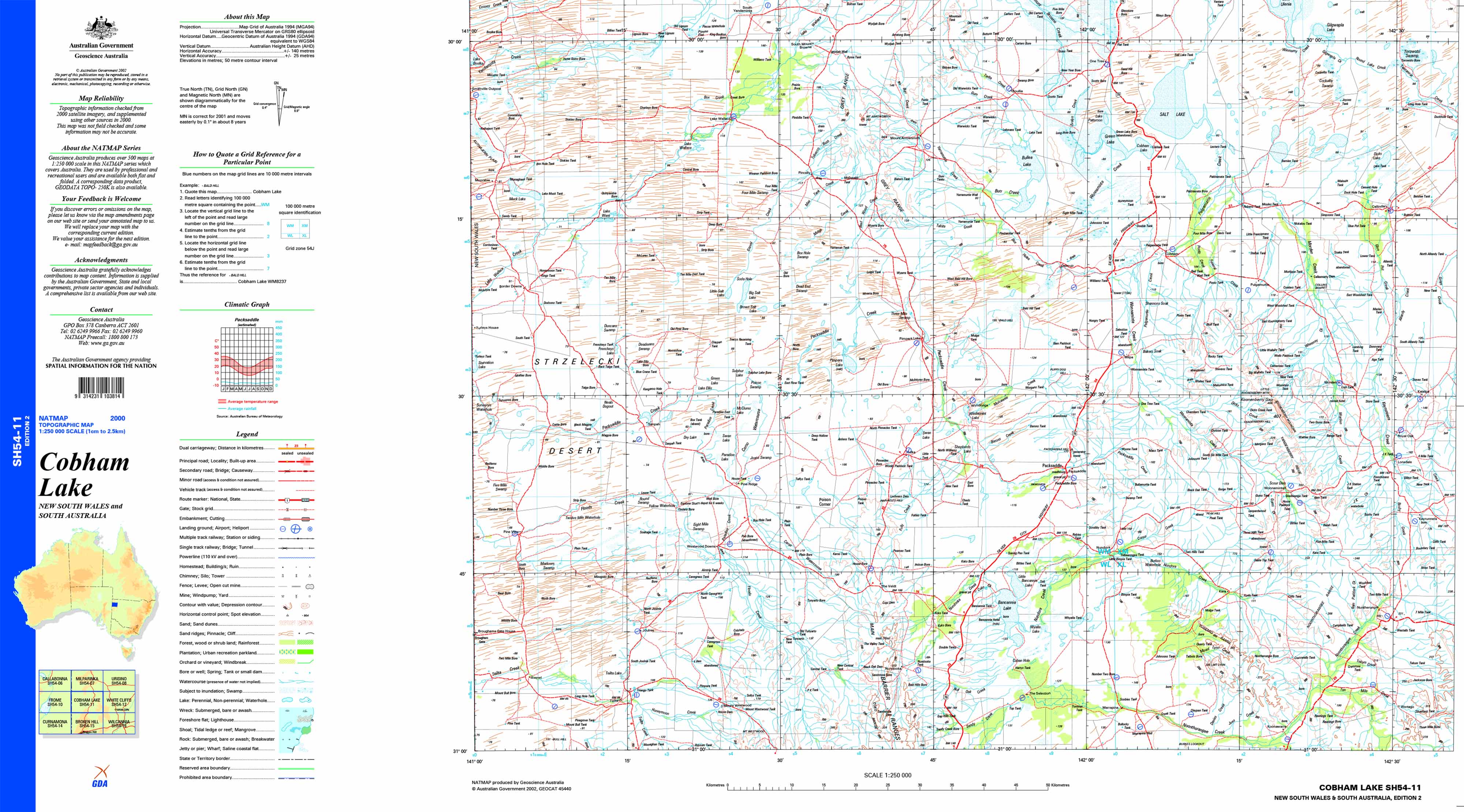 Cobham Lake SH54-11 Topographic Map 1:250k