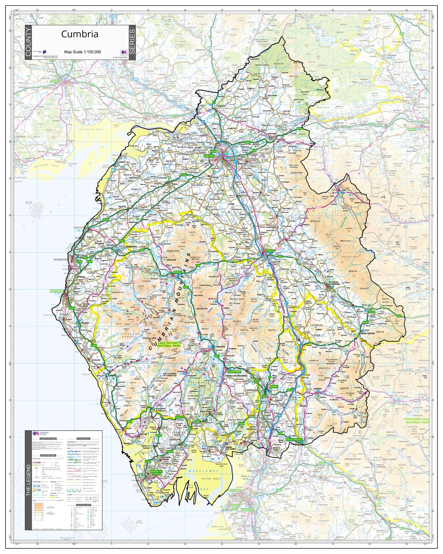 County Map of Cumbria 800 x 1000mm