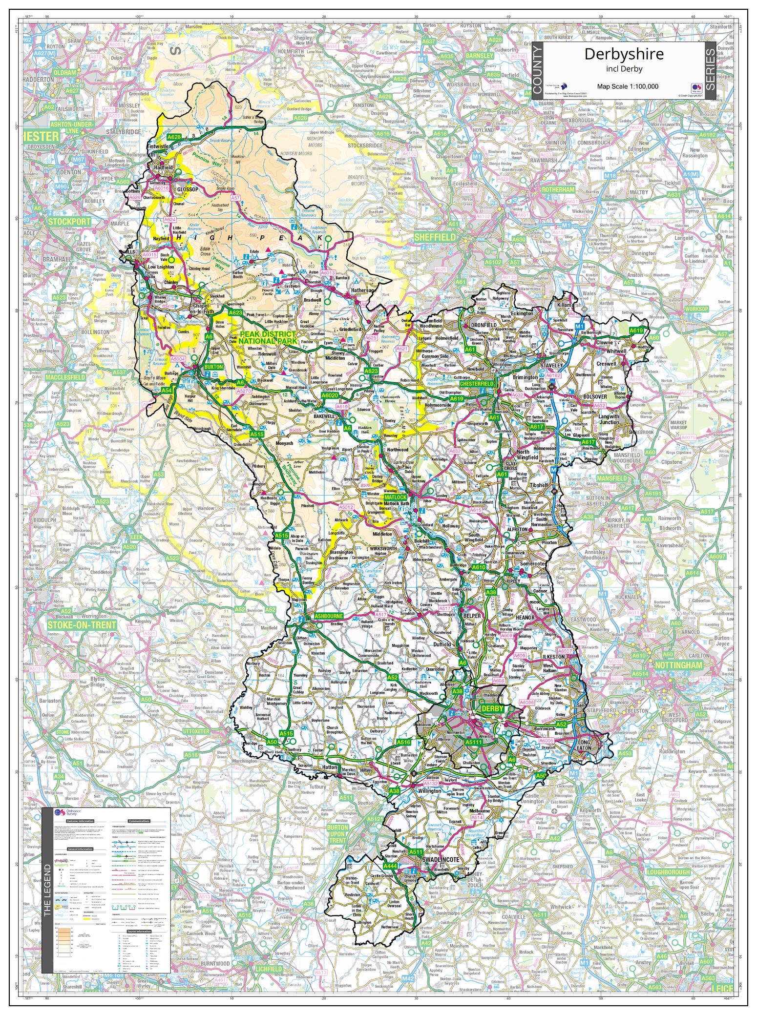 County Map of Derbyshire 820 x 1100mm