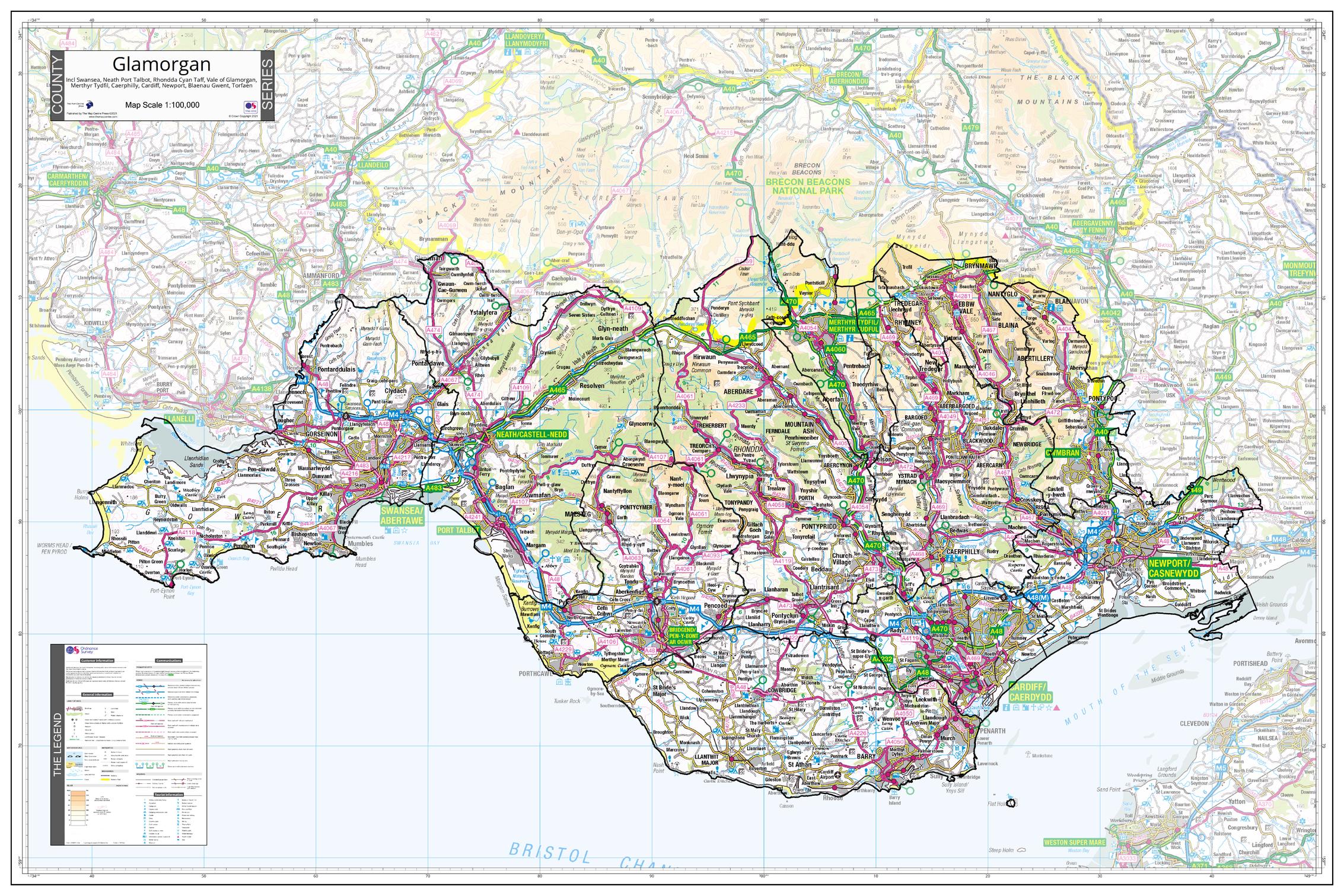 County Map of Glamorgan 1200 x 800mm
