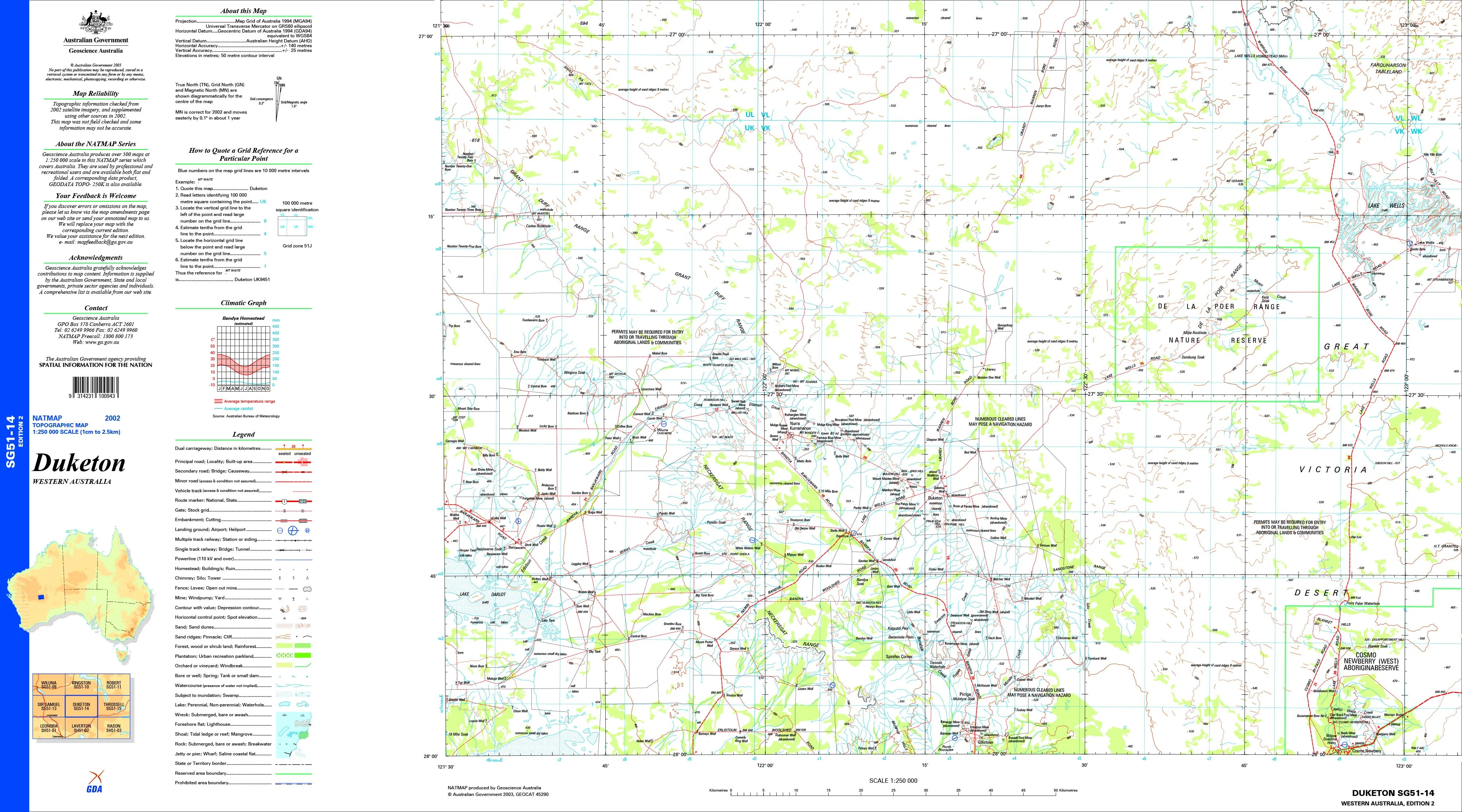 Duketon SG51-14 Topographic Map 1:250k