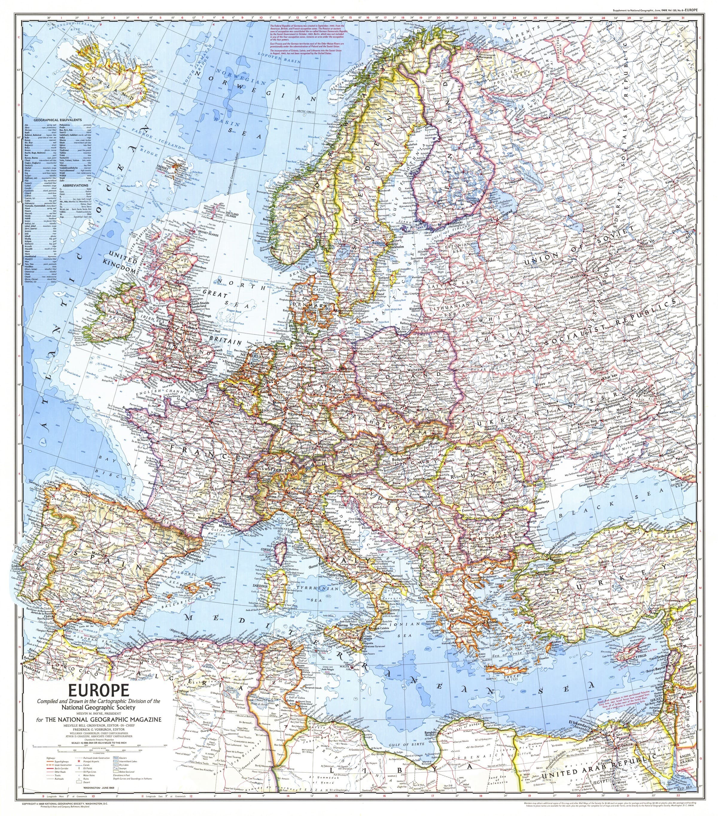 Europe Wall Map - Published 1969 by National Geographic