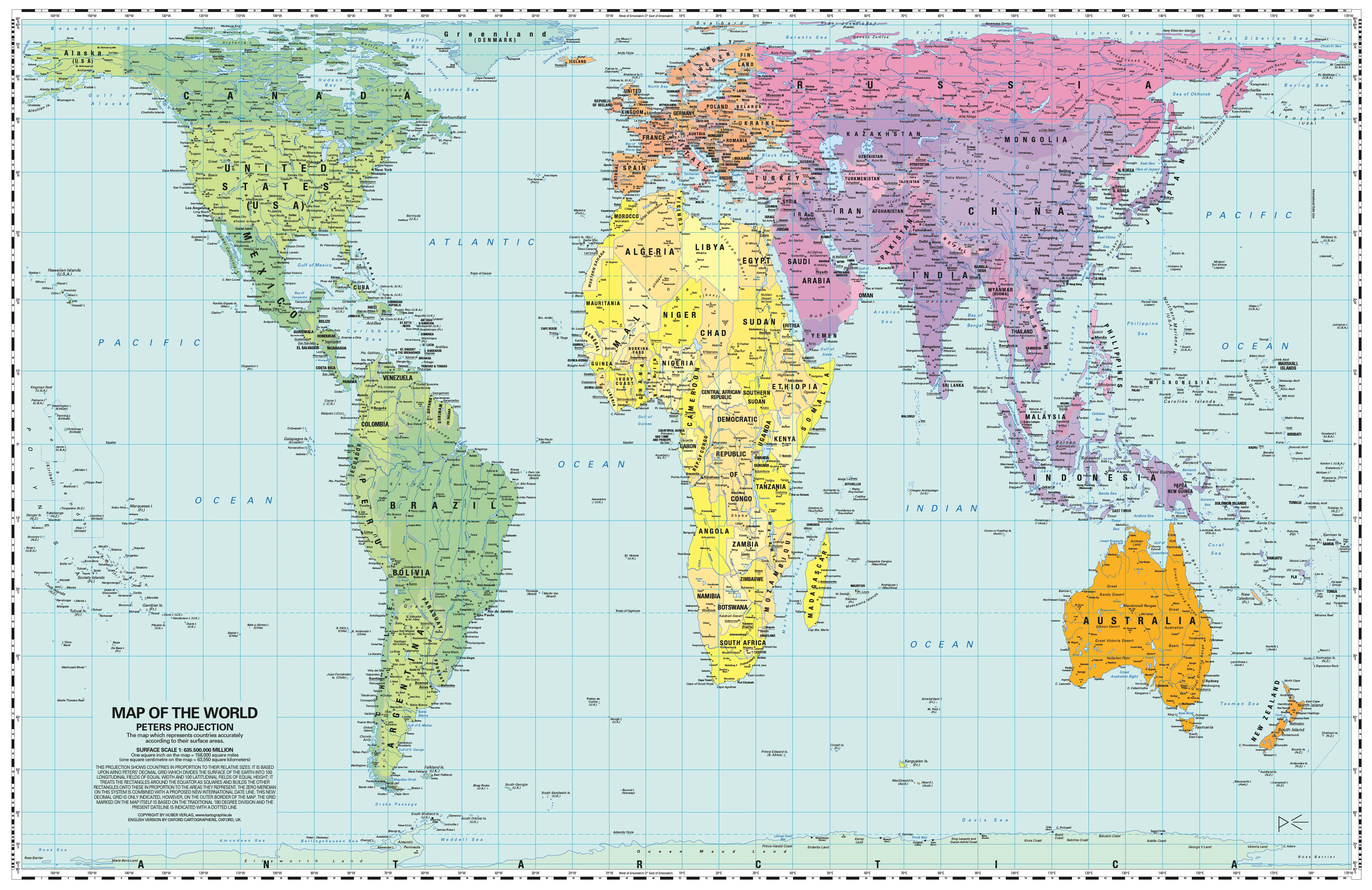Gall-Peters Equal Area World 1800 x 1200mm Wall Map