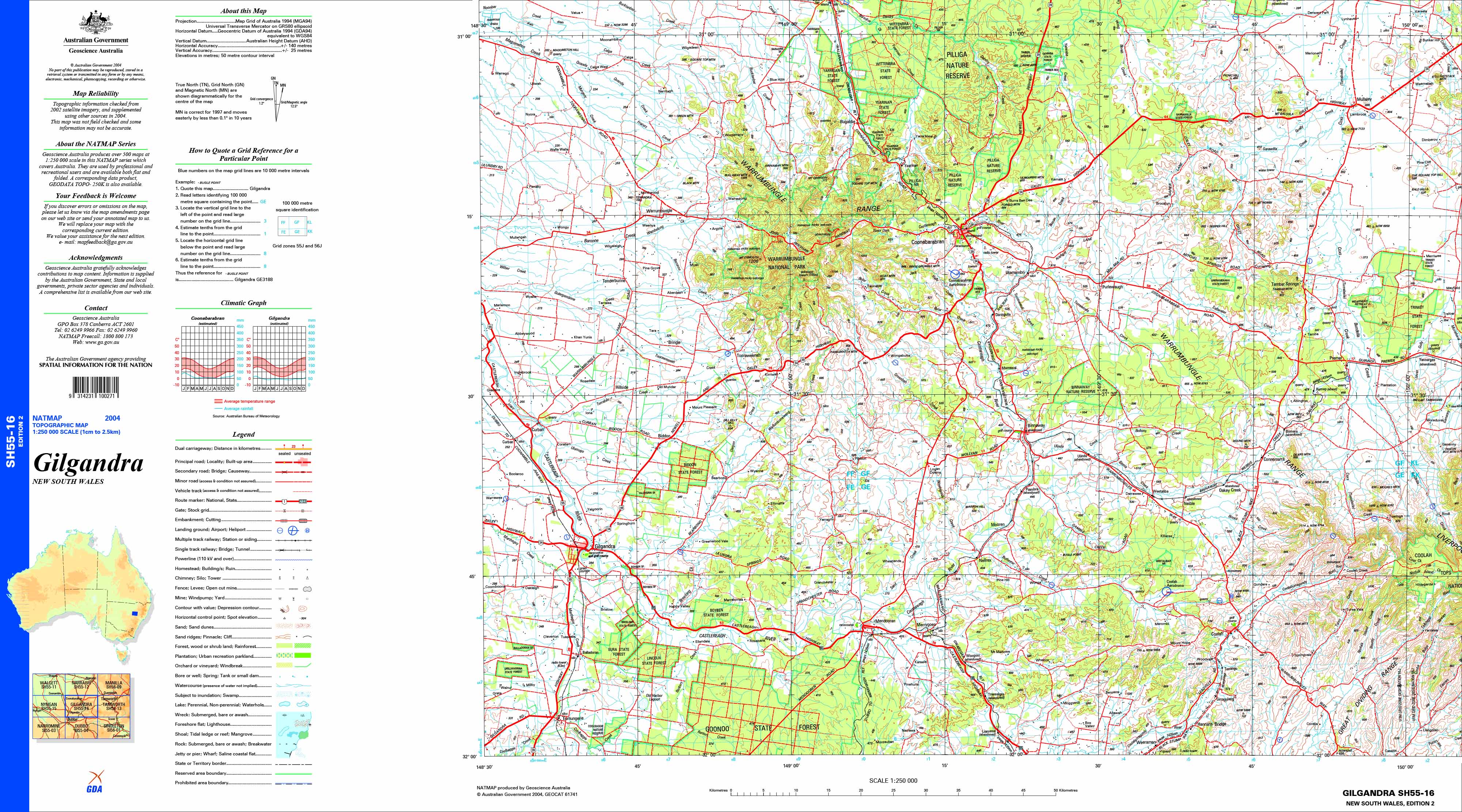 Gilgandra SH55-16 Topographic Map 1:250k