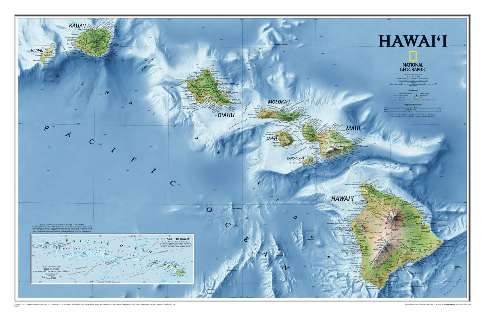 Hawaii National Geographic 883 x 575 mm Wall Map