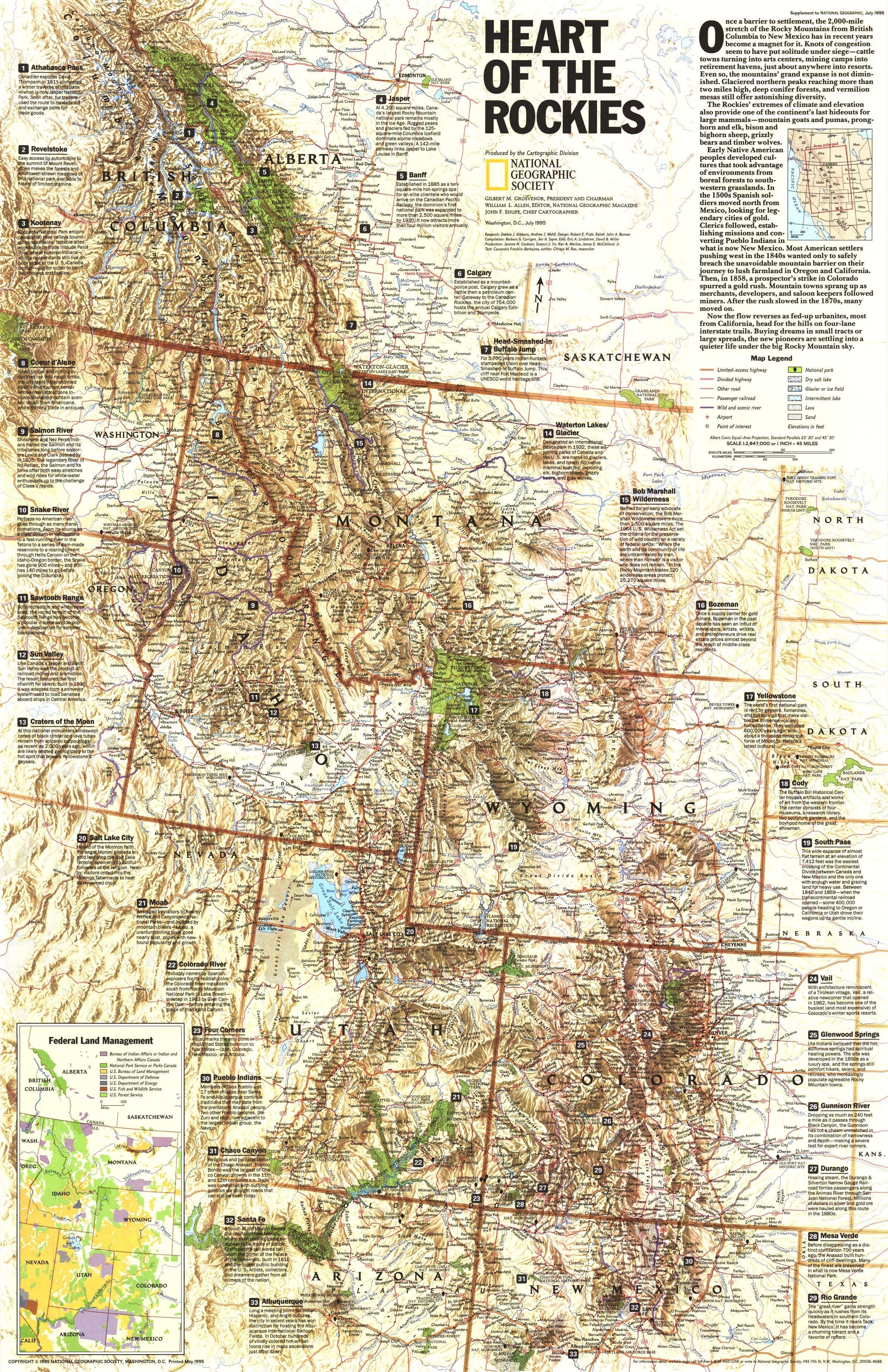 Heart of the Rockies Wall Map - Published 1995 by National Geographic
