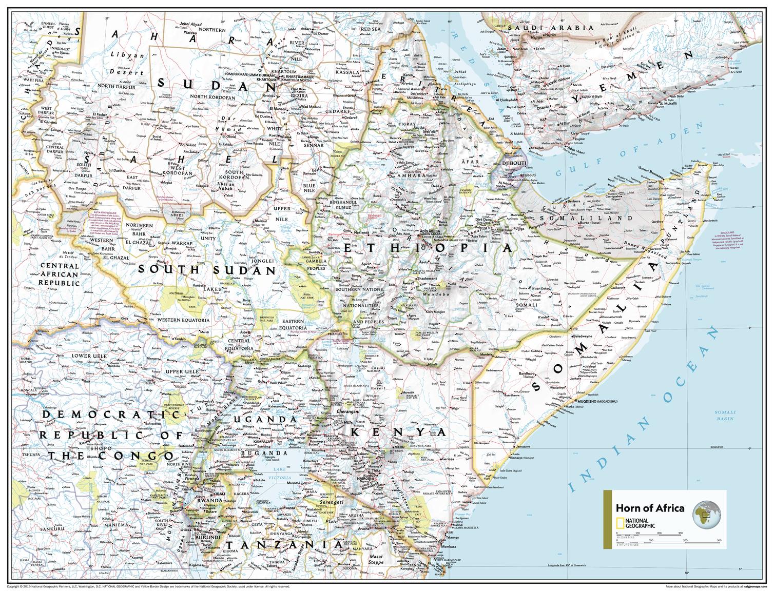 Horn of Africa Atlas of the World, 11th Edition, National Geographic Wall Map