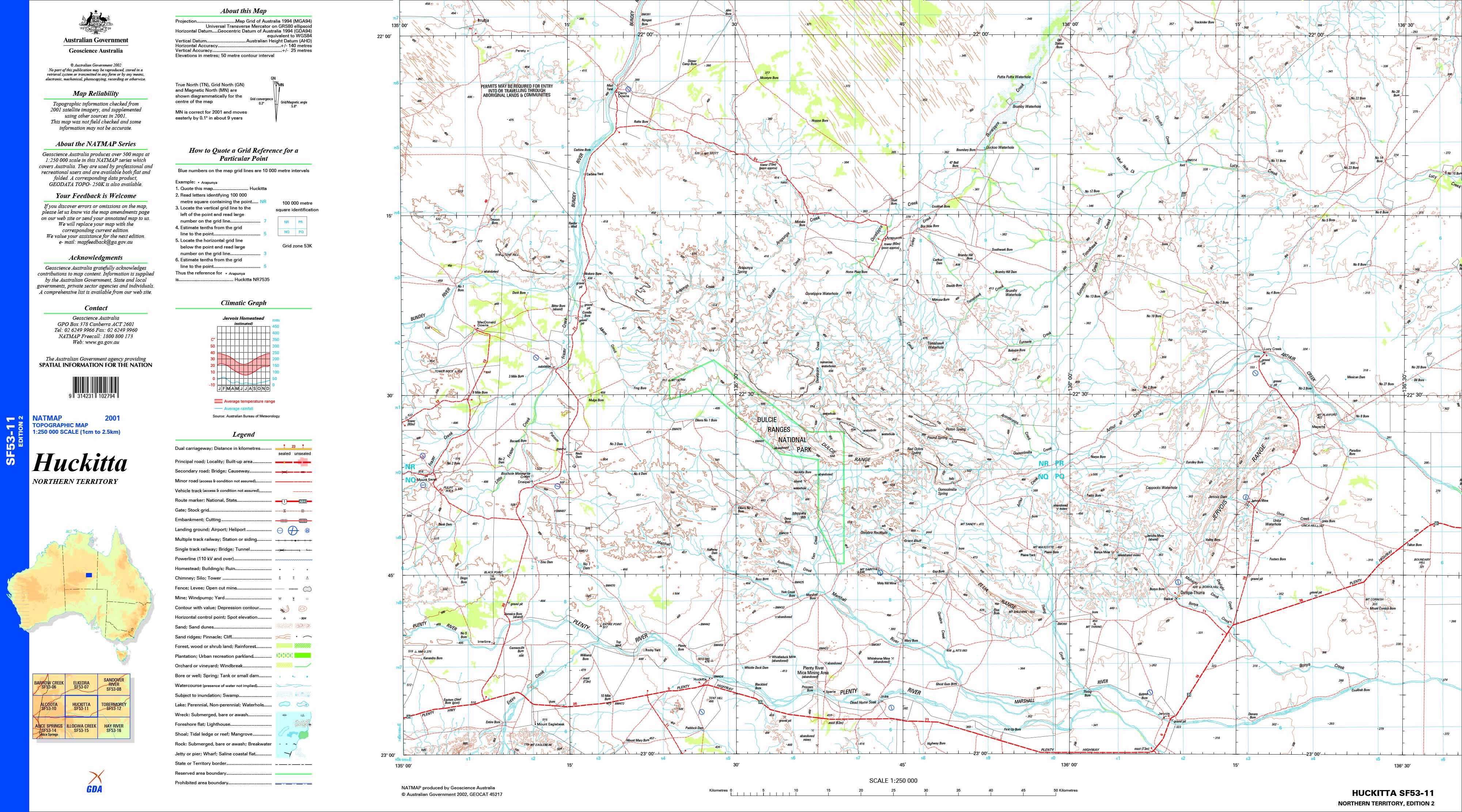 Huckitta SF53-11 Topographic Map 1:250k