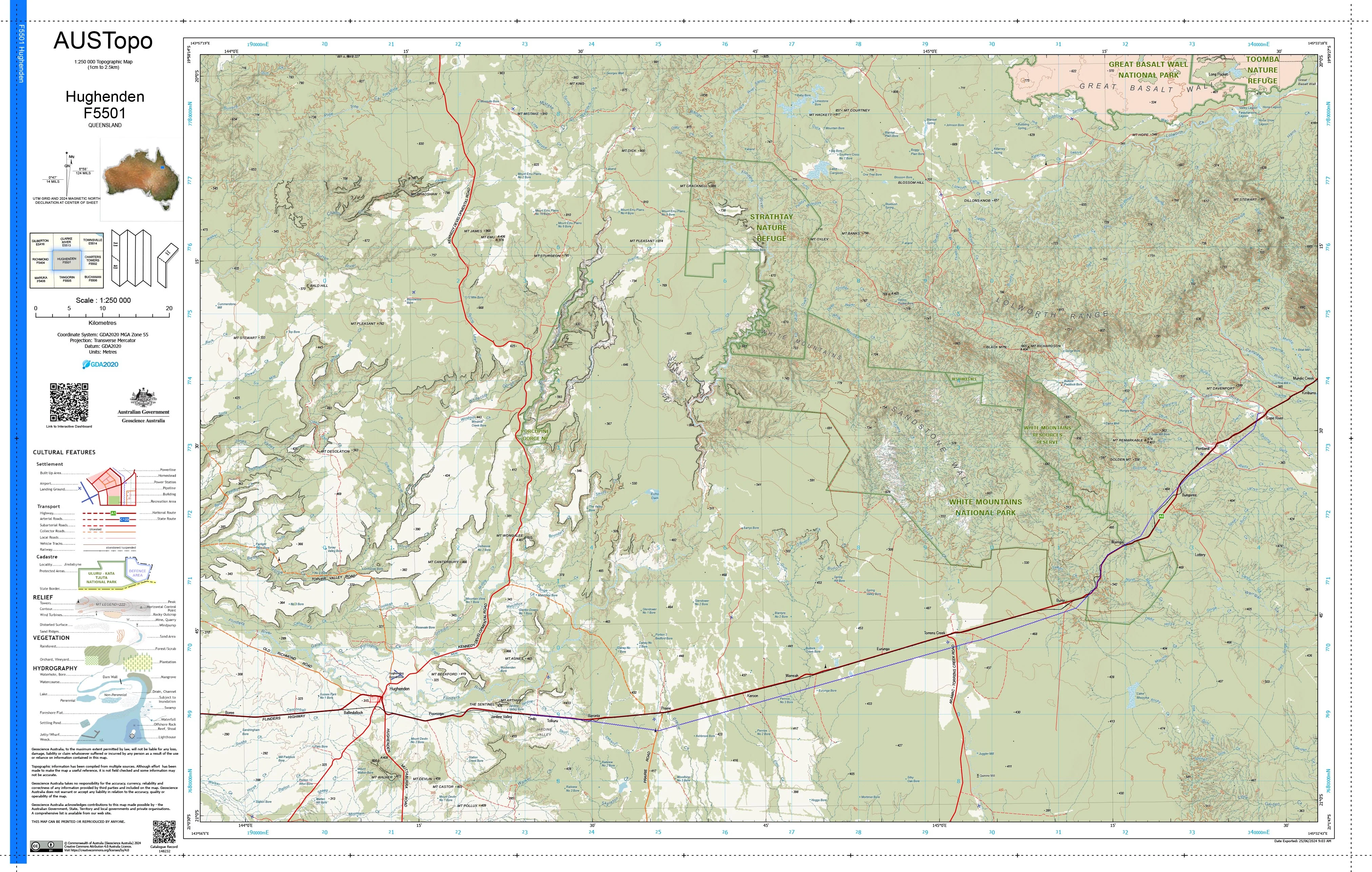 Hughenden F5501 AUSTopo 1:250,000 Map