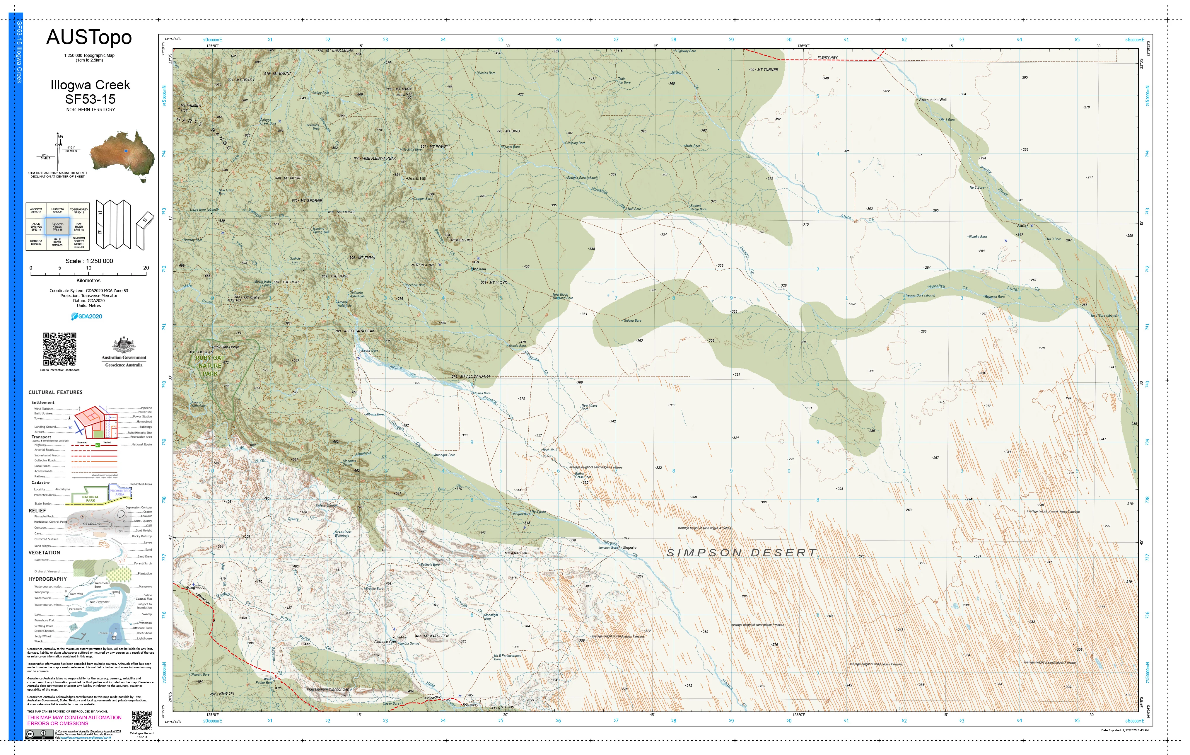 Illogwa Creek F5315 AUSTopo 1:250,000 Map