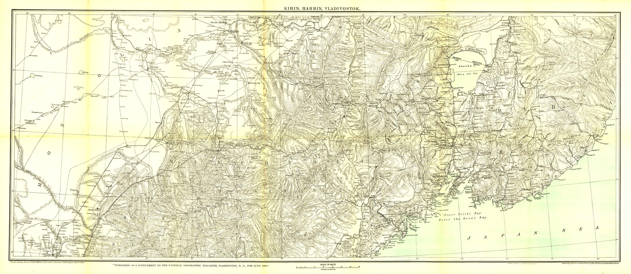 Kirin Harbin Vladivostok Wall Map - Published 1905 by National Geographic