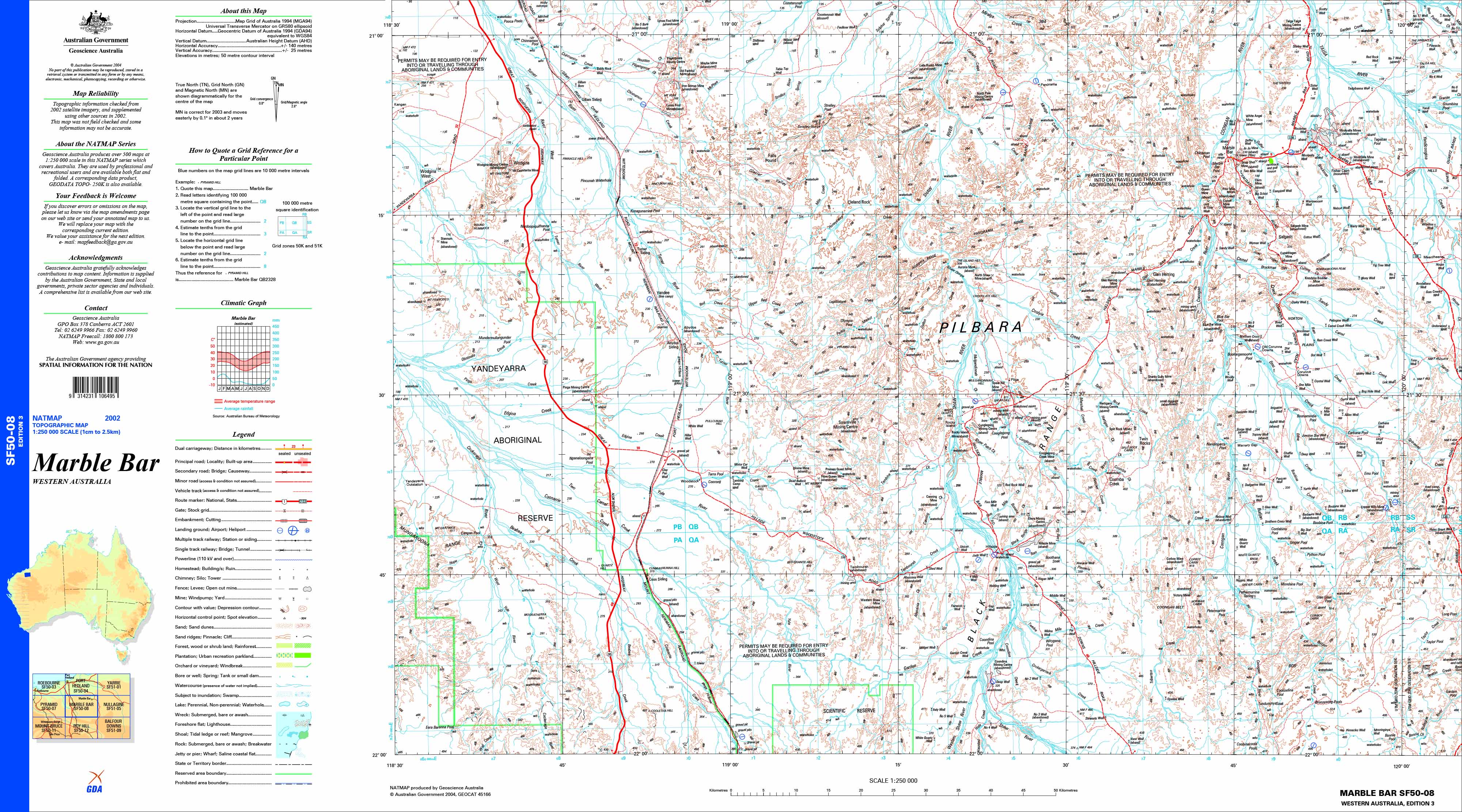 Marble Bar SF50-08 Topographic Map 1:250k