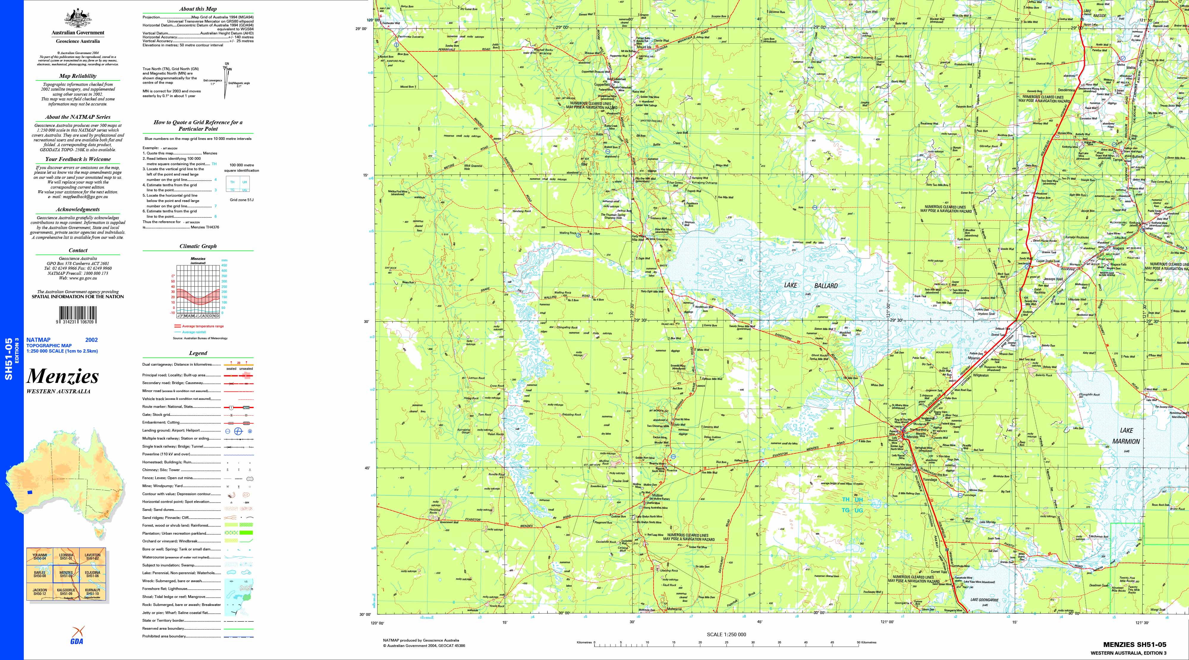 Menzies SH51-05 Topographic Map 1:250k