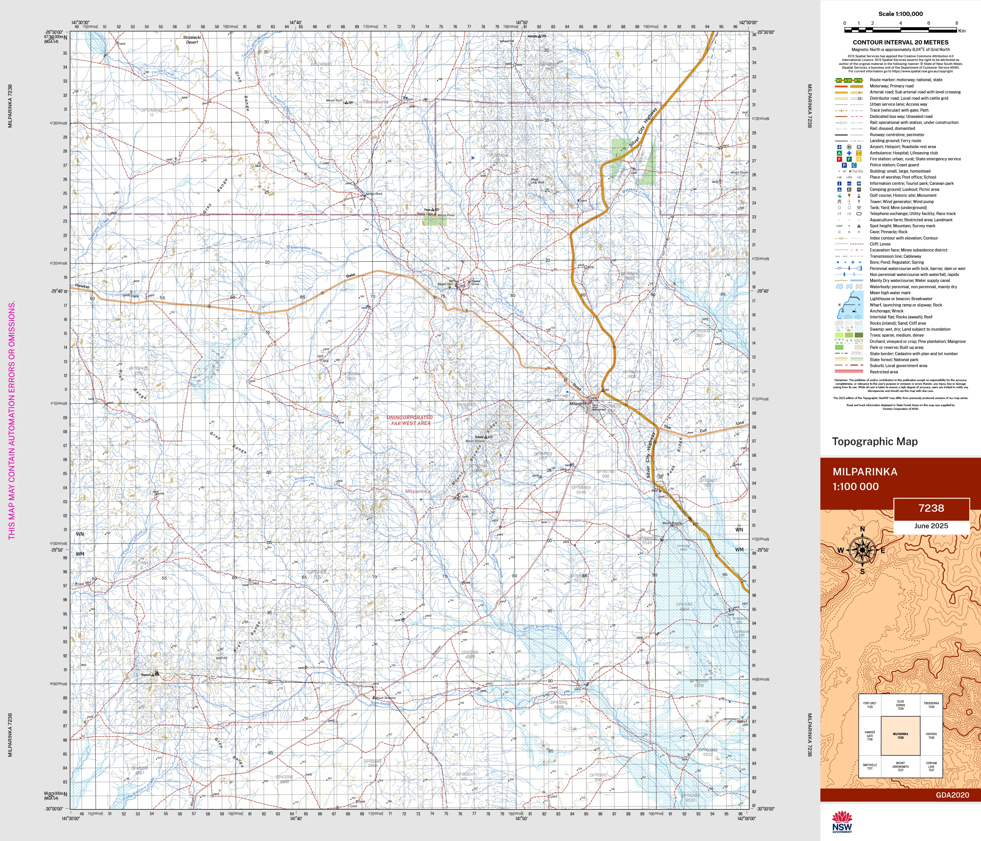 Milparinka 7238 Topographic Map 1:100k