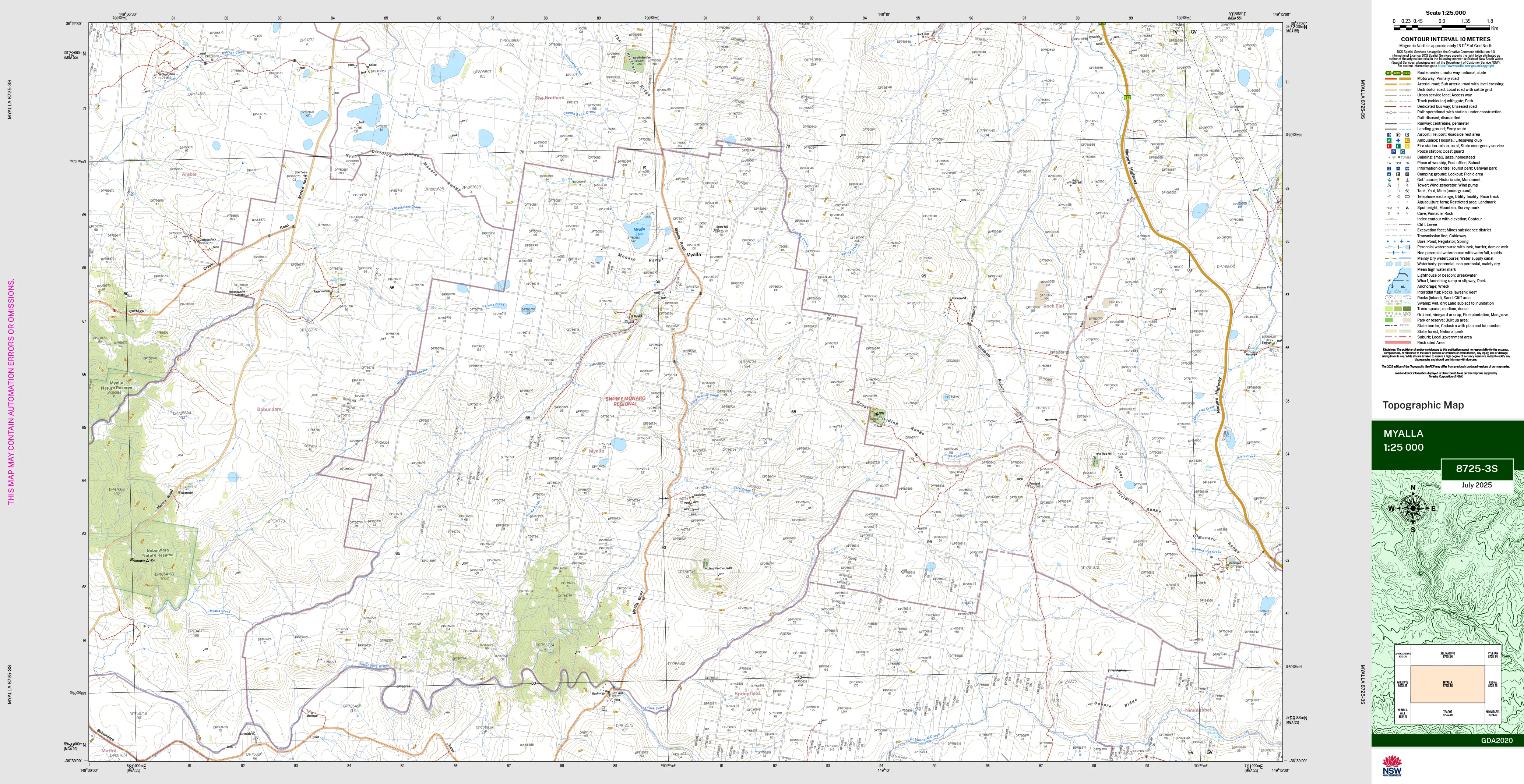Myalla 8725-3S Topographic Map 1:25k