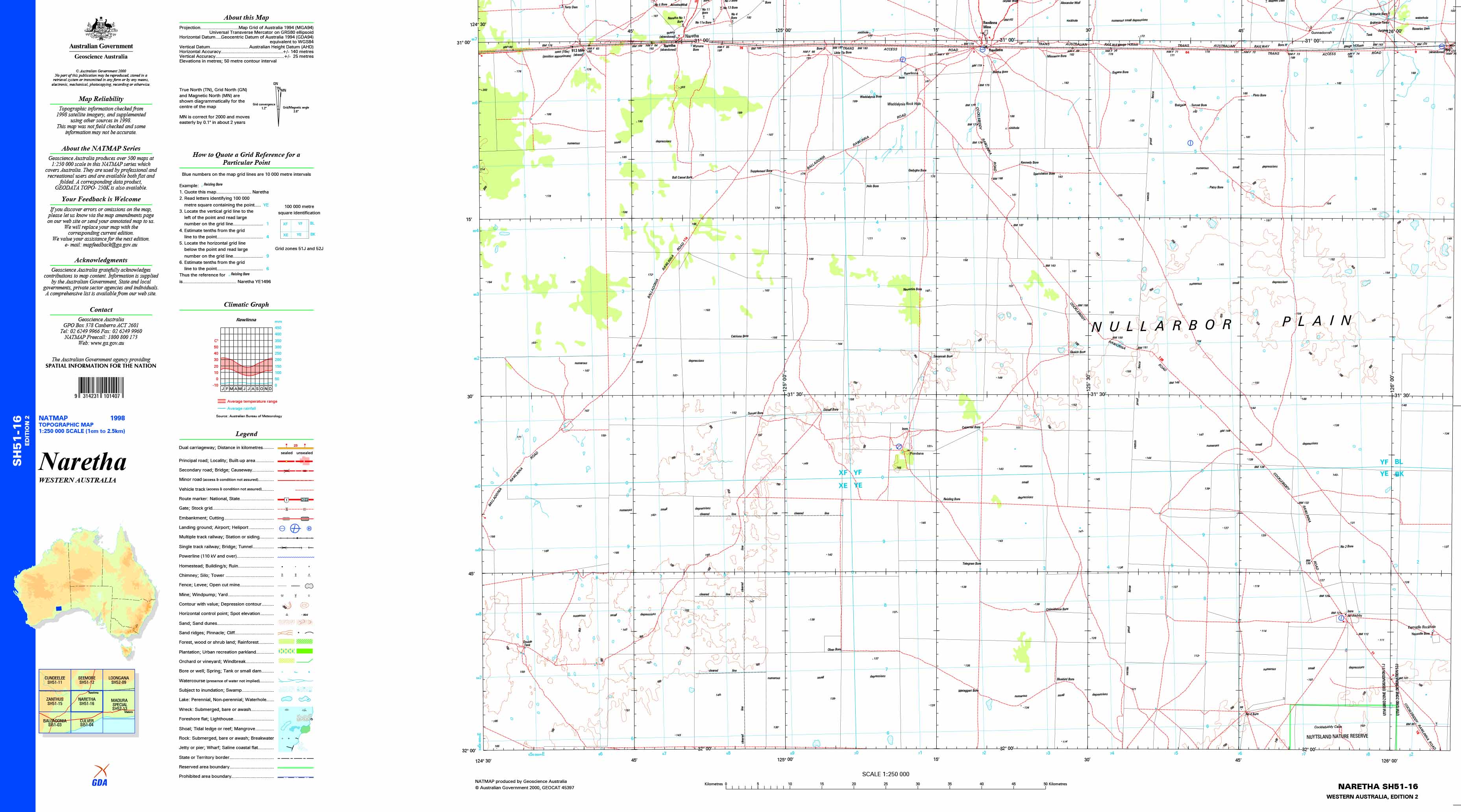 Naretha SH51-16 Topographic Map 1:250k