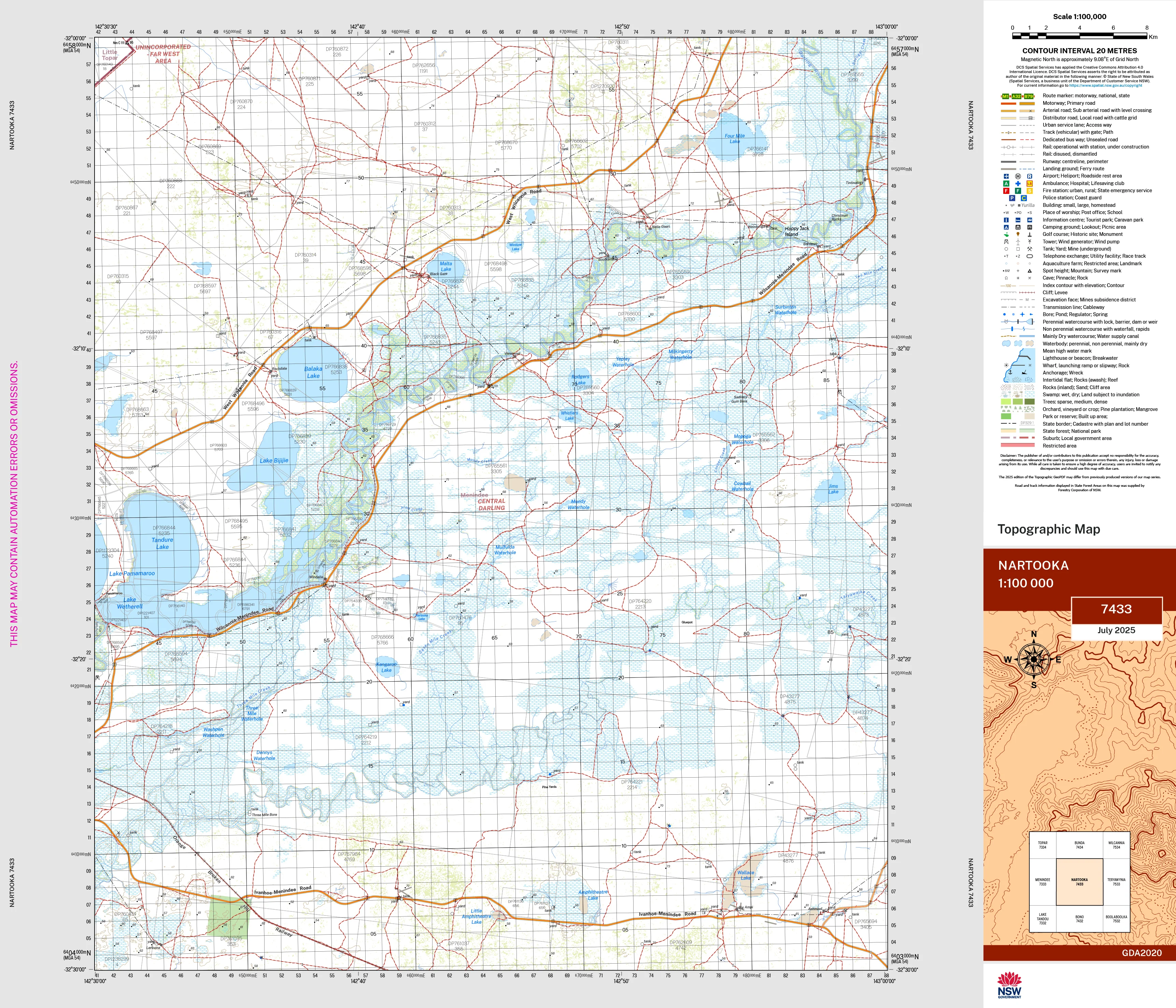 Nartooka 7433 Topographic Map 1:100k
