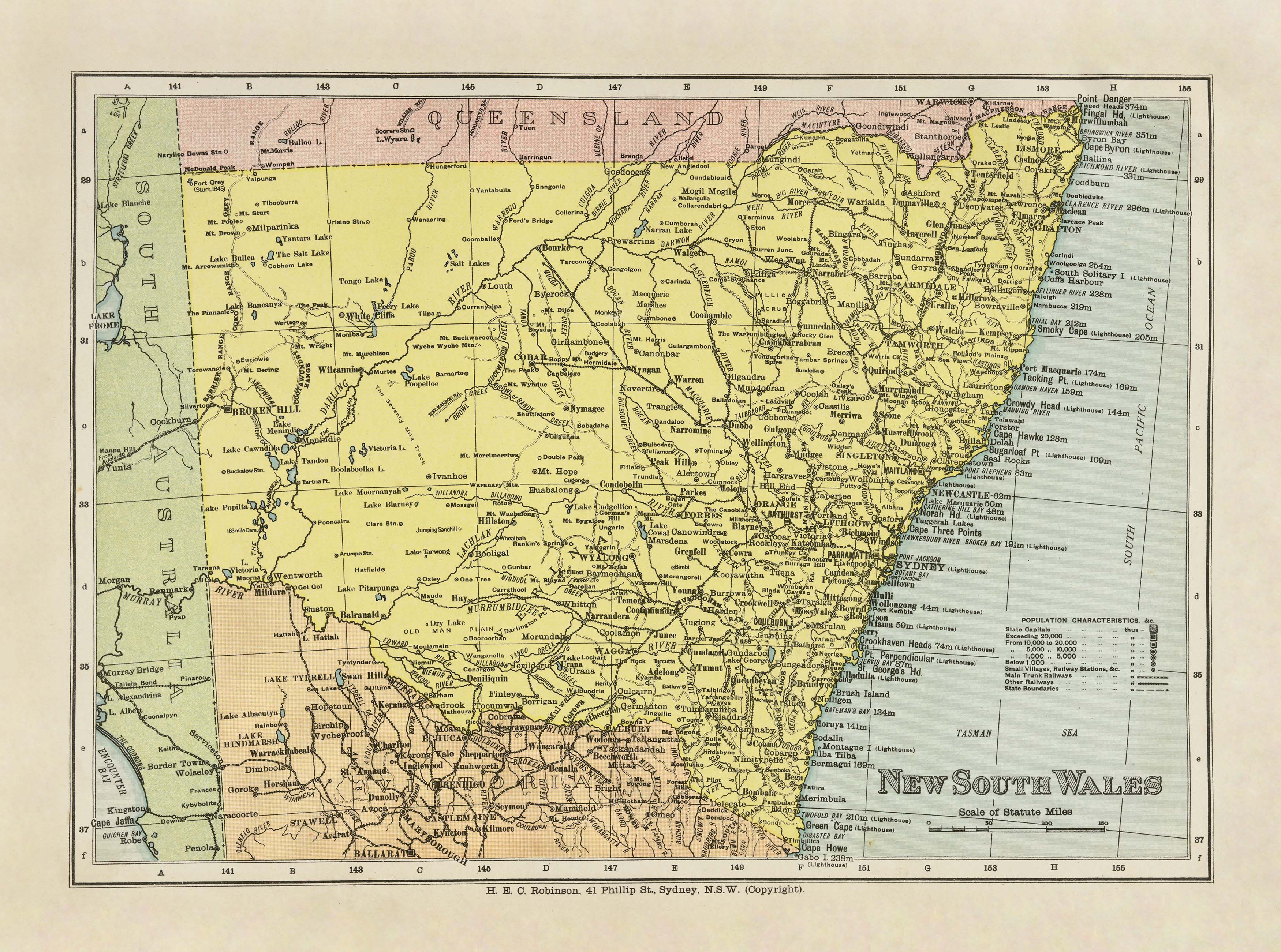 New South Wales Wall Map by H.E.C. Robinson – Published 1908