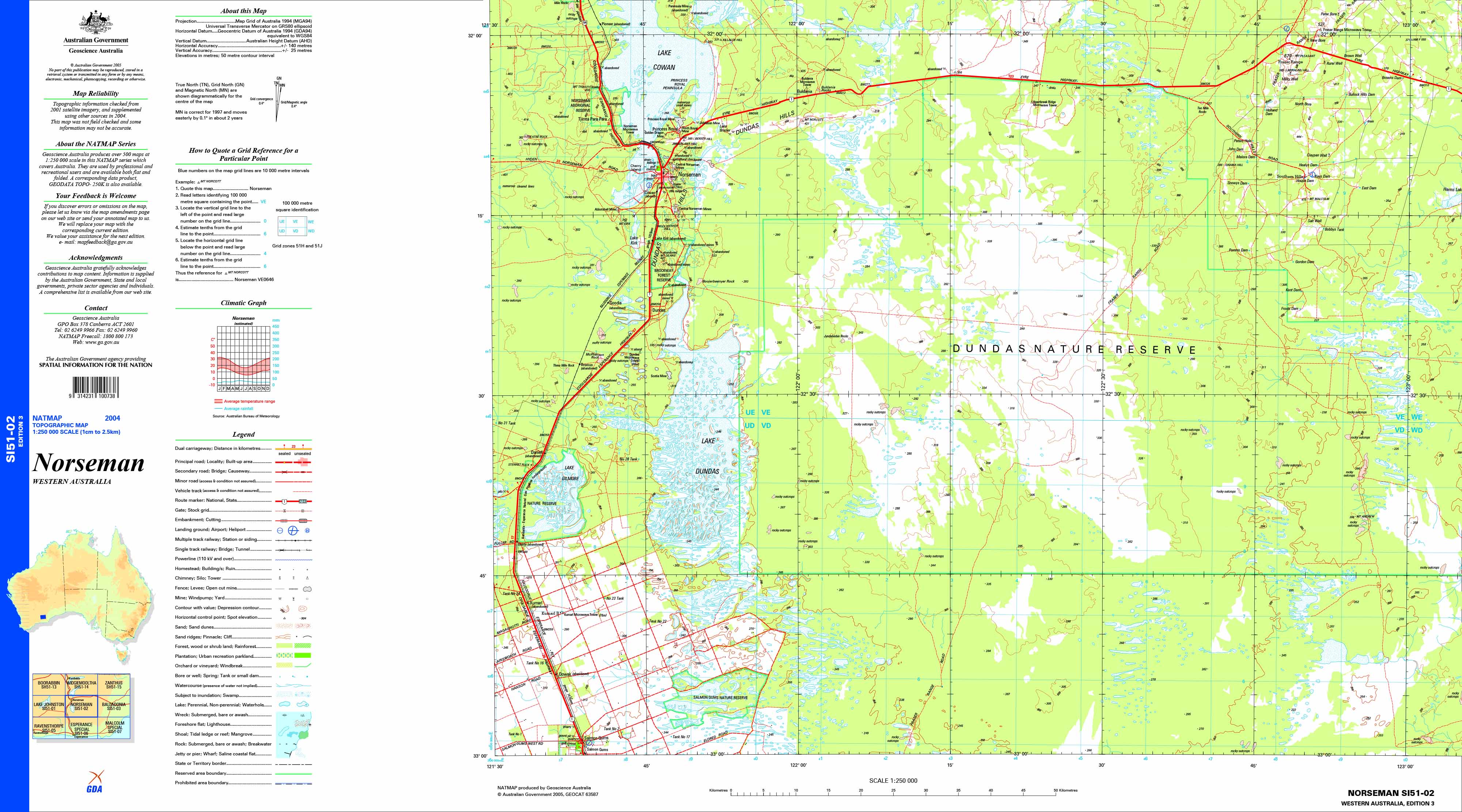 Norseman SI51-02 Topographic Map 1:250k