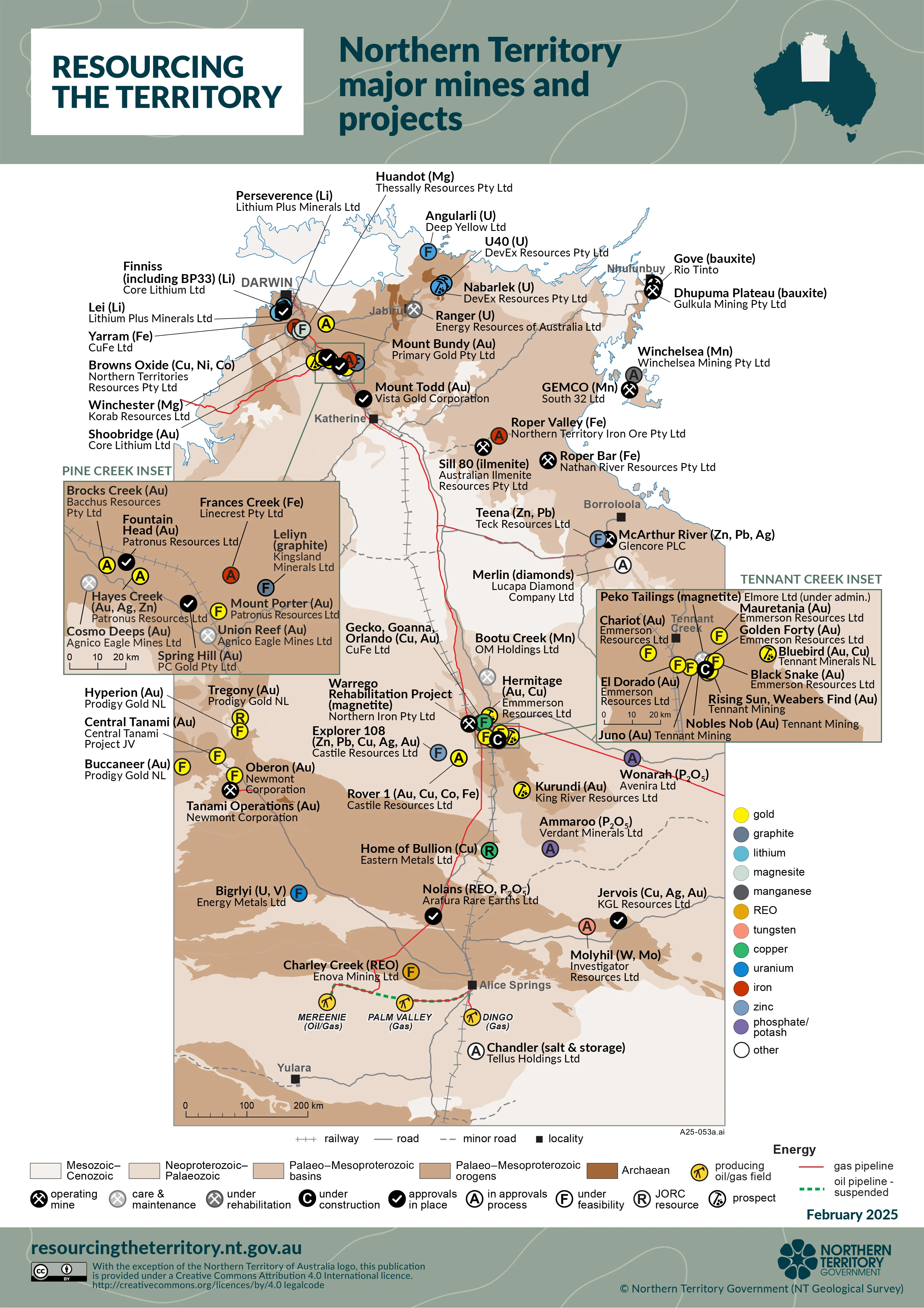 Northern Territory Mines & Developing Projects Wall Map 2025