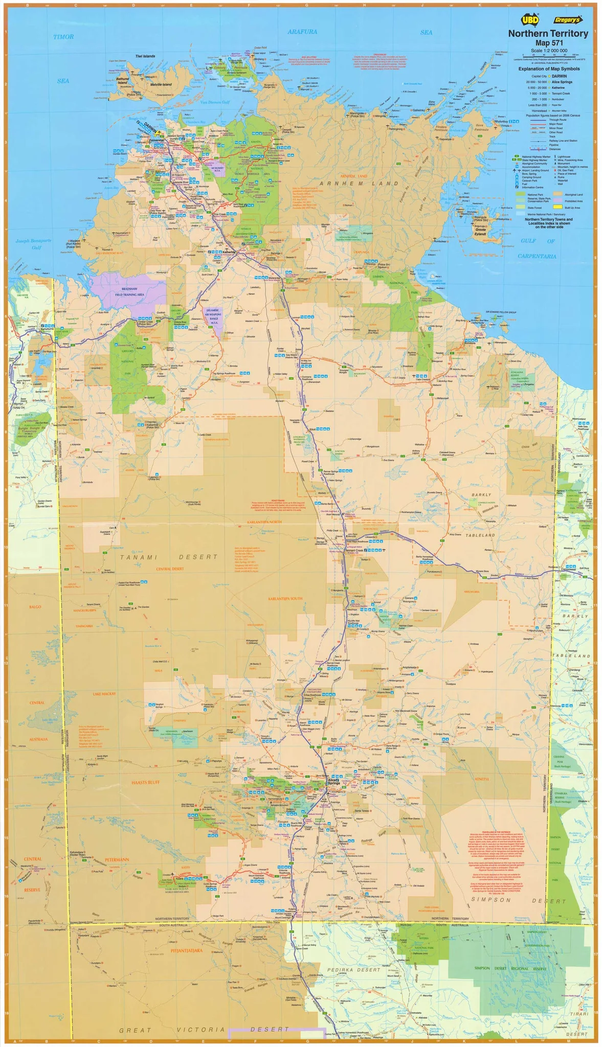 Northern Territory UBD 571 Map 1150 x 2000mm Laminated Wall Map with Hang Rails