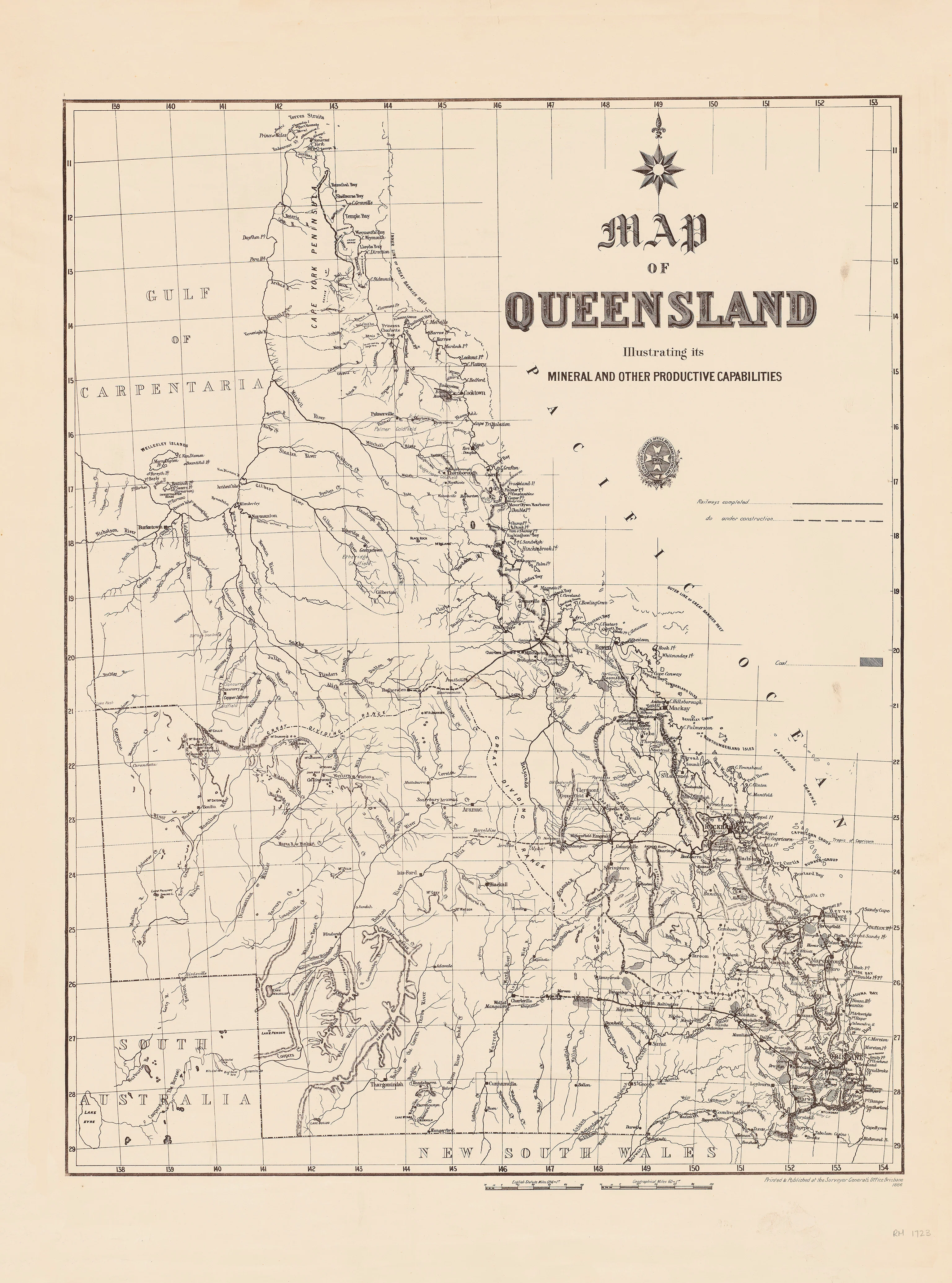 Queensland Map 1886 Illustrating its Mineral and other Productive Capabilities