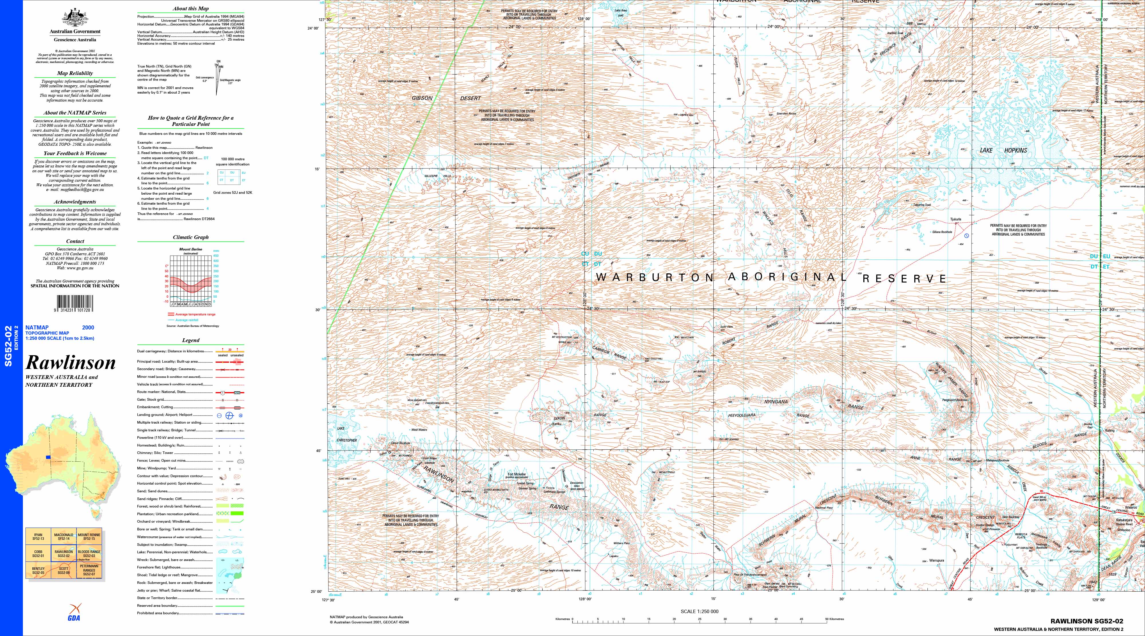 Rawlinson SG52-02 Topographic Map 1:250k