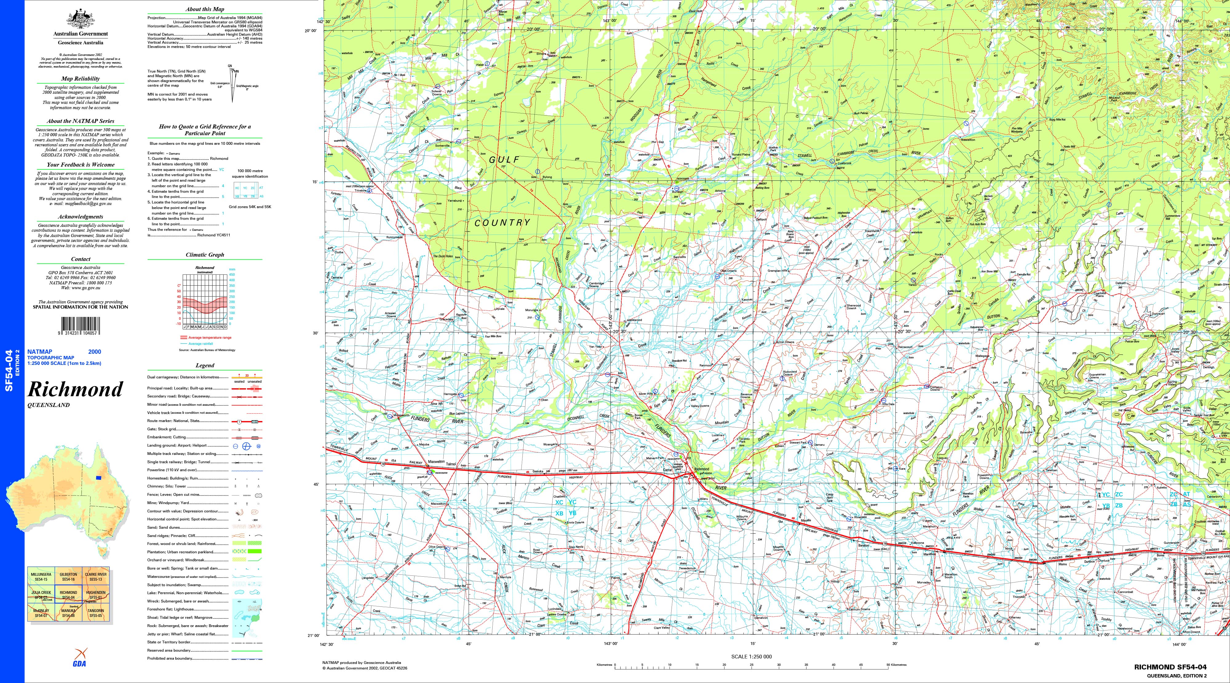 Richmond SF54-04 Topographic Map 1:250k