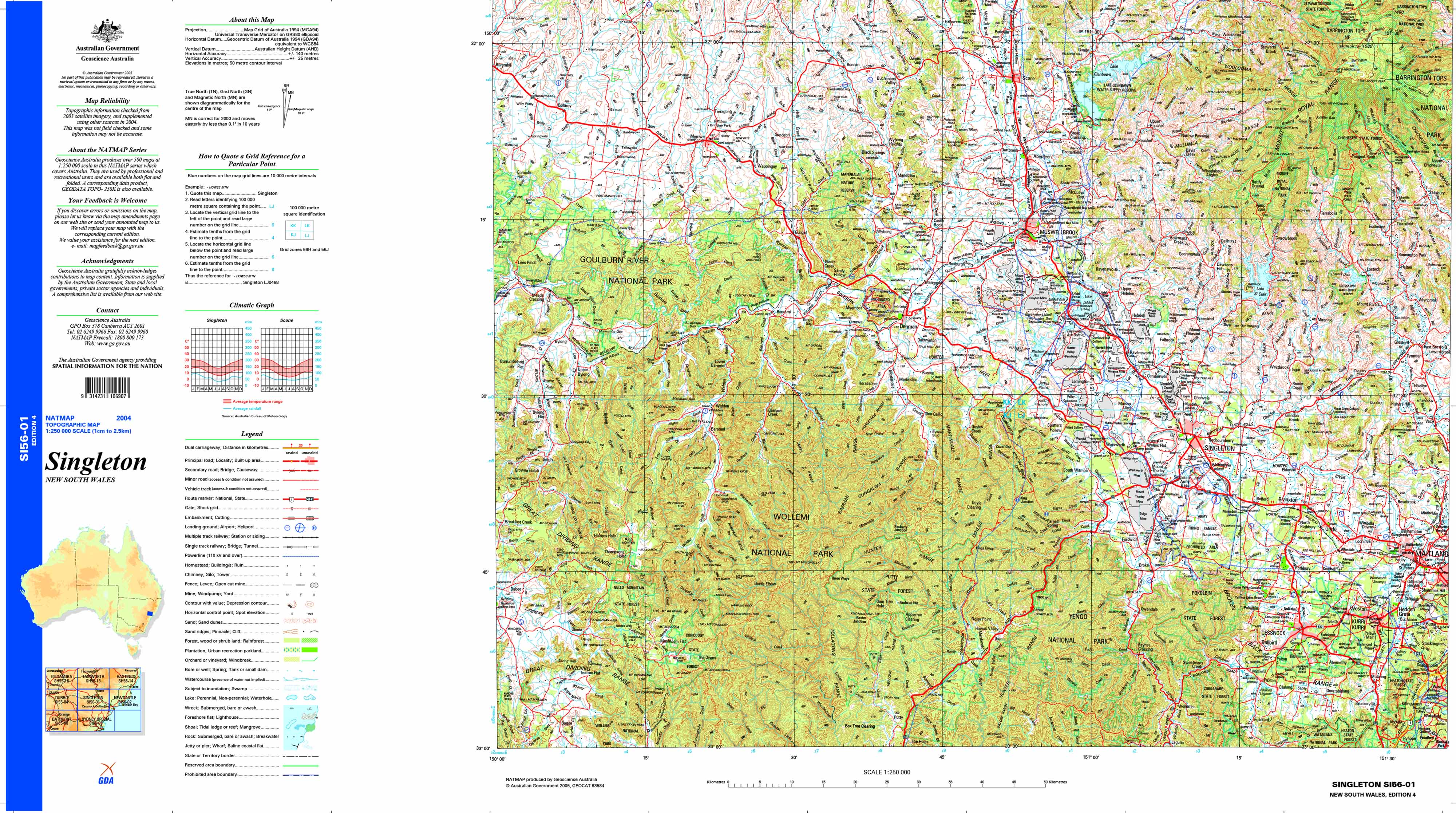 Singleton SI56-01 Topographic Map 1:250k