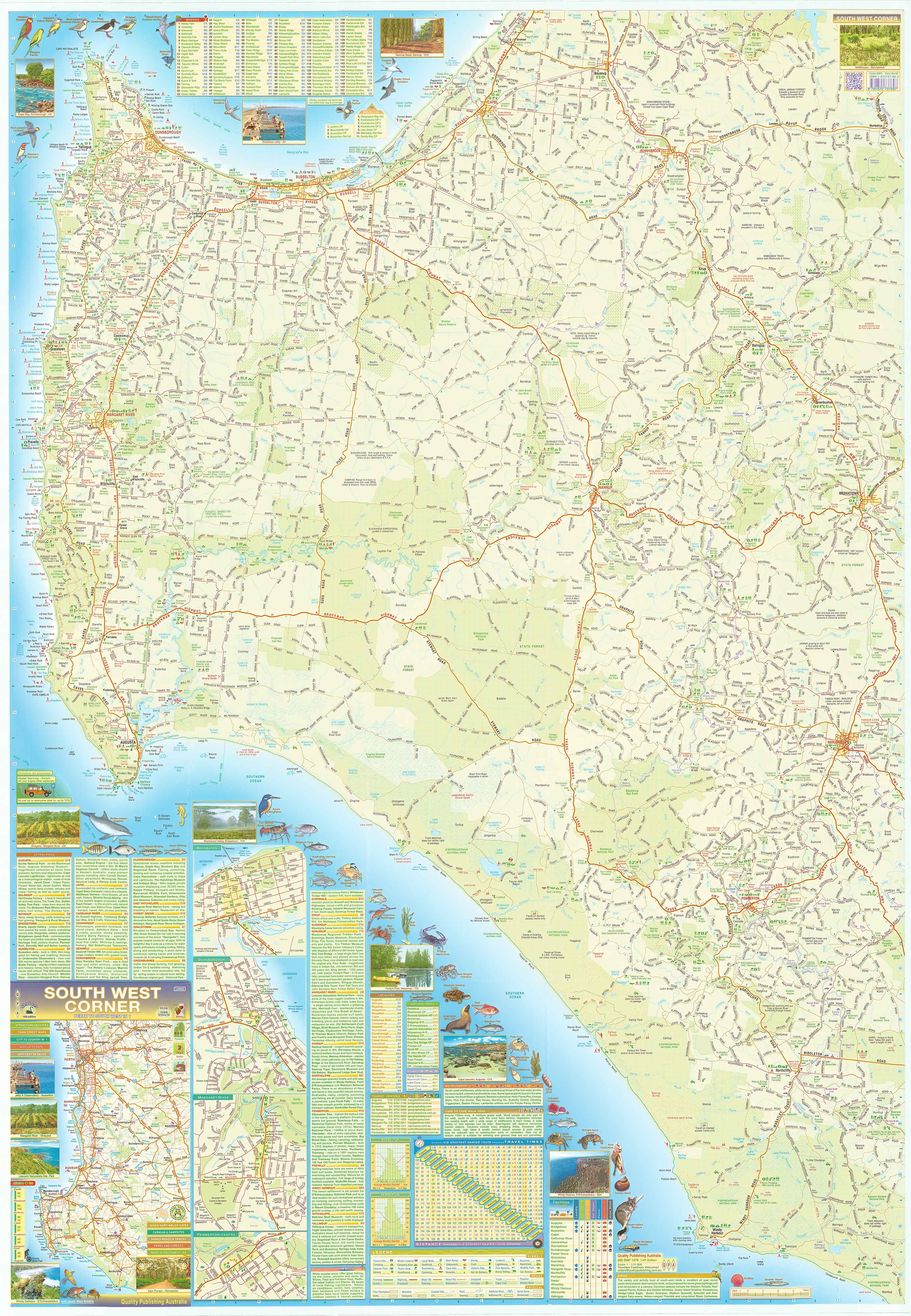 South West Corner Western Australia Laminated Wall Map QPA - Image 2