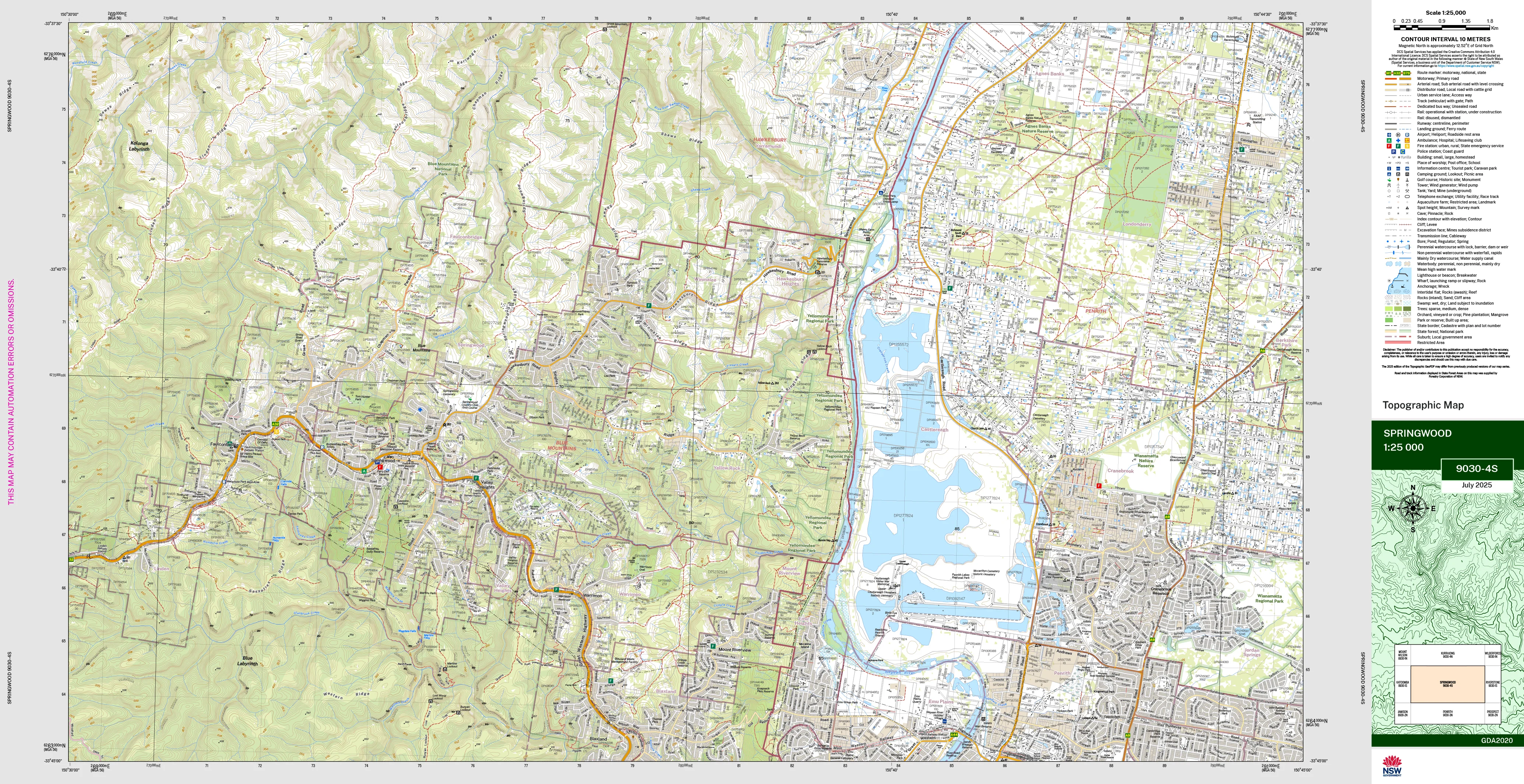 Springwood 9030-4S Topographic Map 1:25k