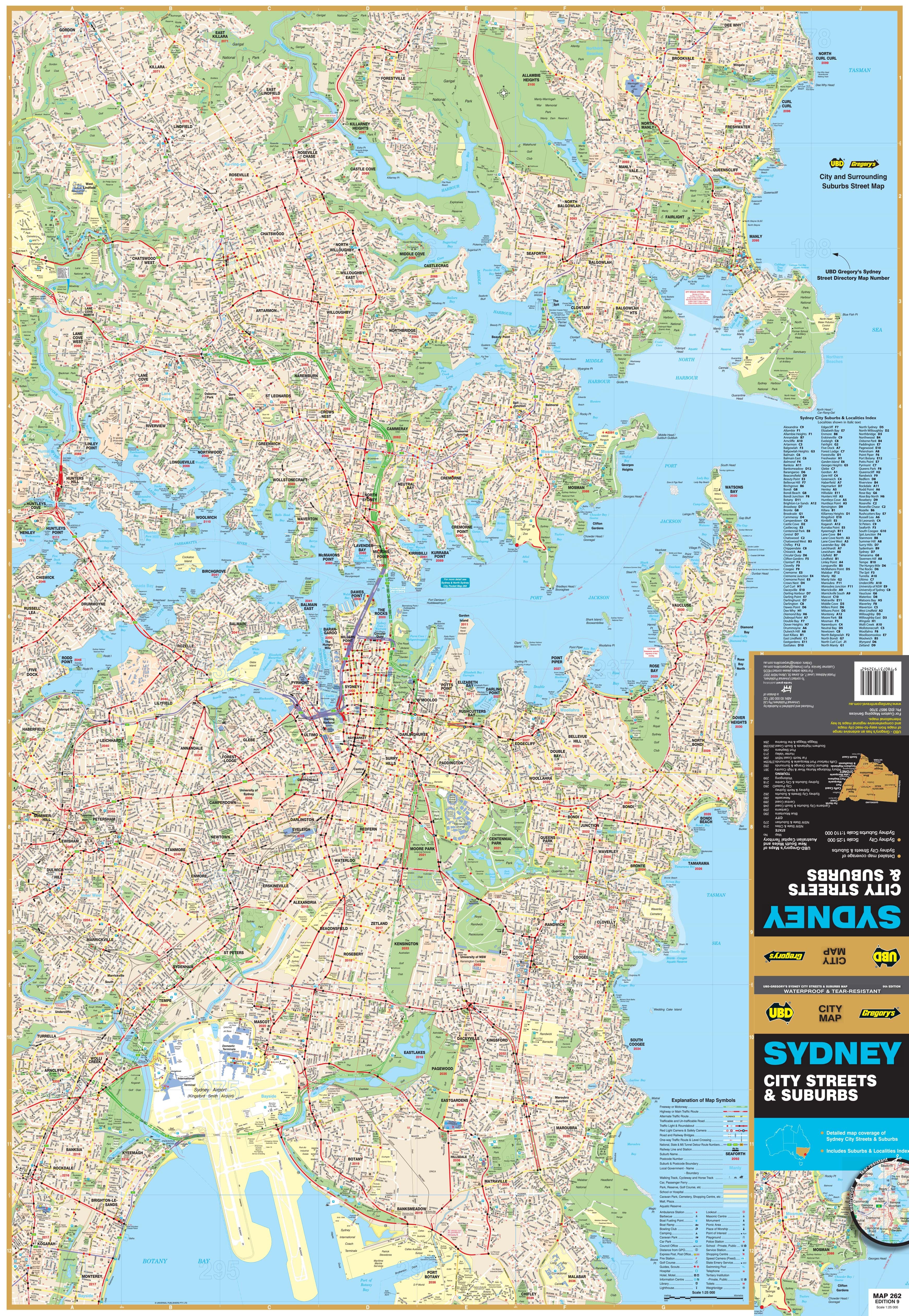 Sydney UBD 262 Map 1380 x 2000mm Laminated Wall Map with Hang Rails - Image 2