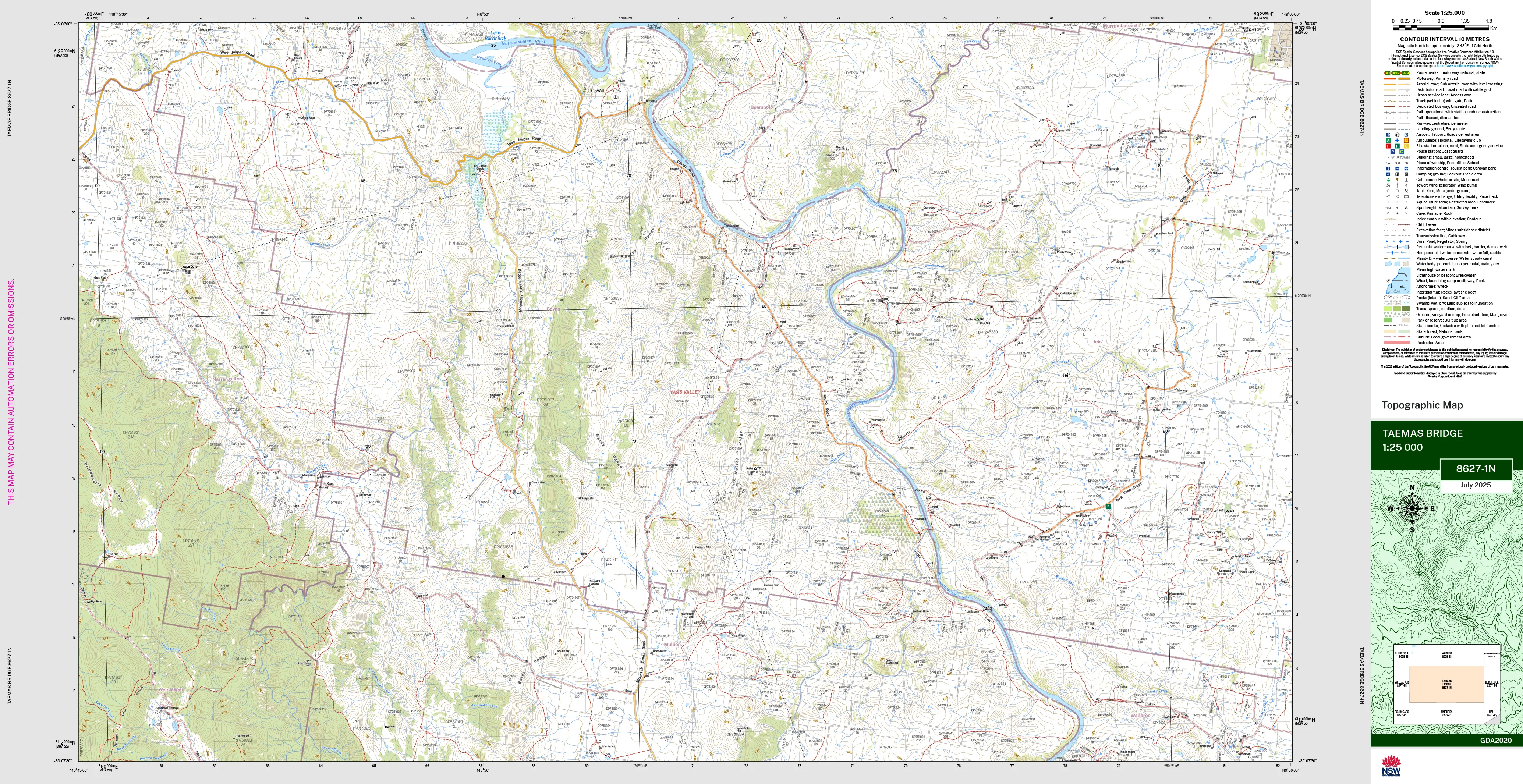 Taemas Bridge 8627-1N Topographic Map 1:25k